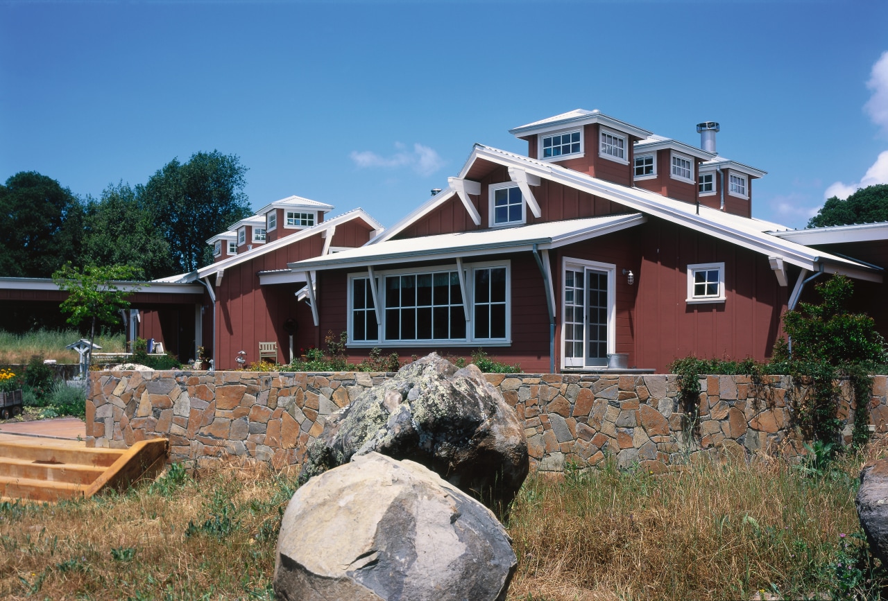 A view of some interior and exterior paints cottage, estate, facade, home, house, property, real estate, residential area, roof, siding, teal