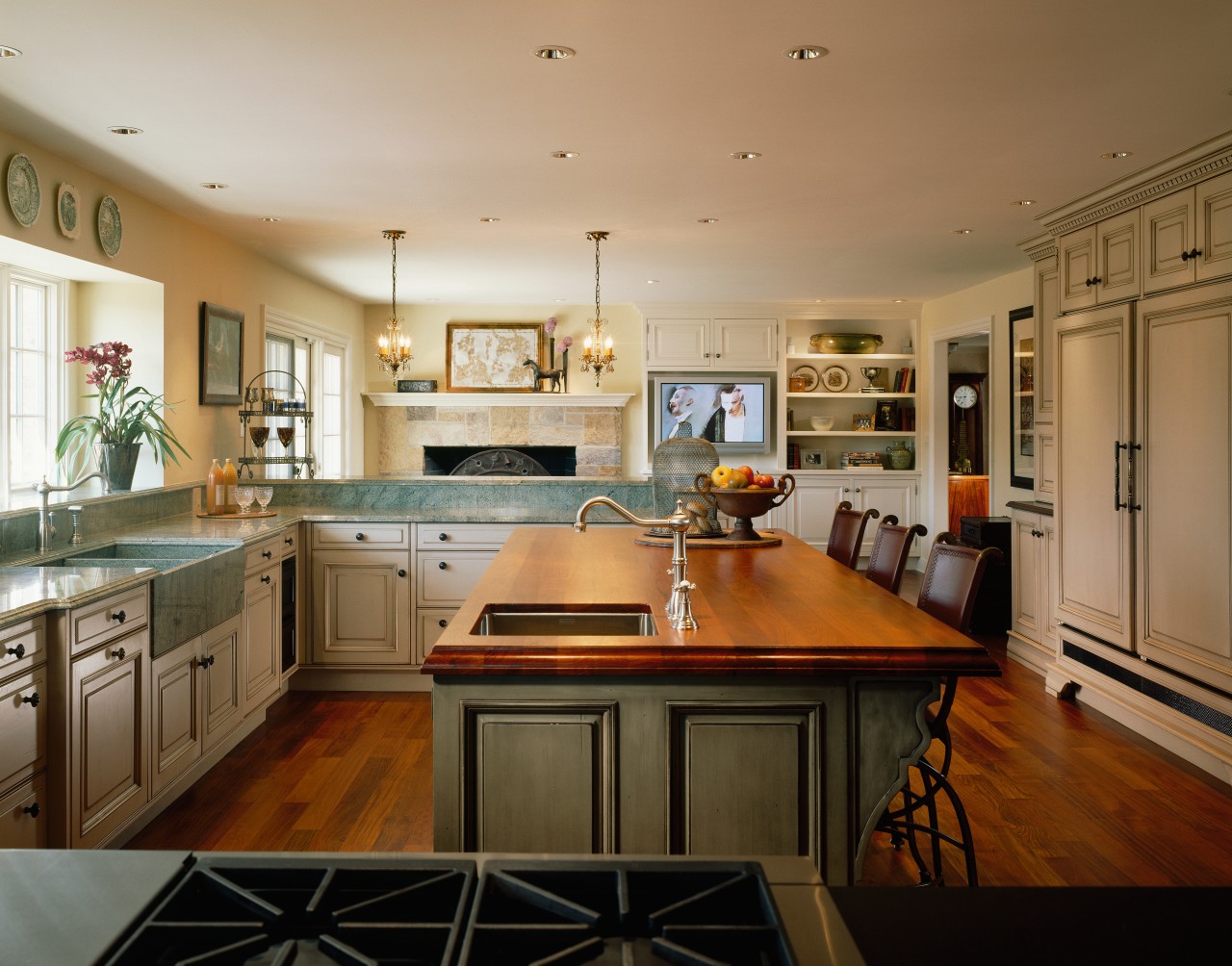 A view of a kitchen by NuHaus Custom cabinetry, ceiling, countertop, cuisine classique, interior design, kitchen, real estate, room, brown