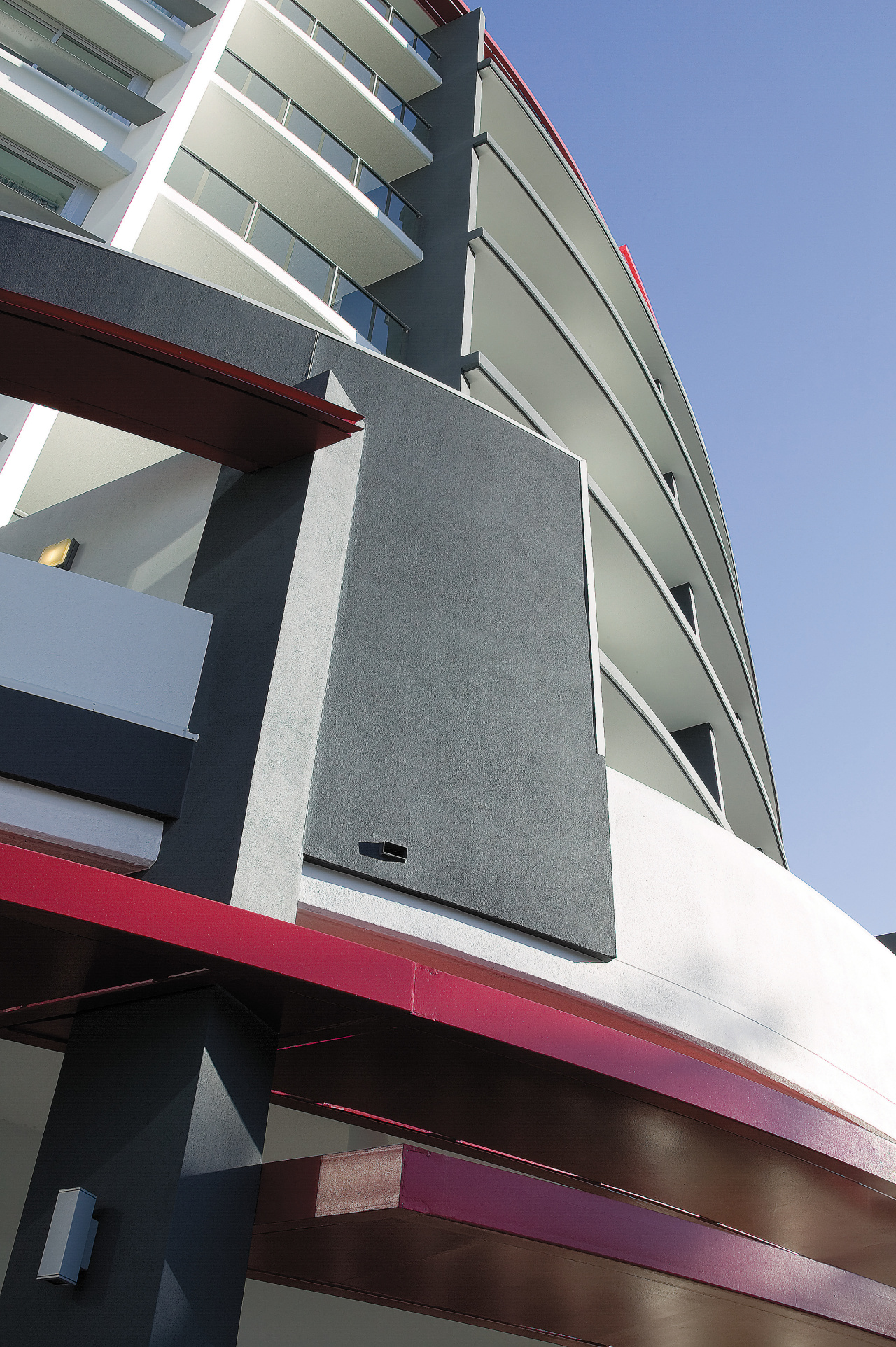 view of the exterior of the HUB apartment architecture, building, daylighting, daytime, facade, line, metropolitan area, sky, structure, gray, black