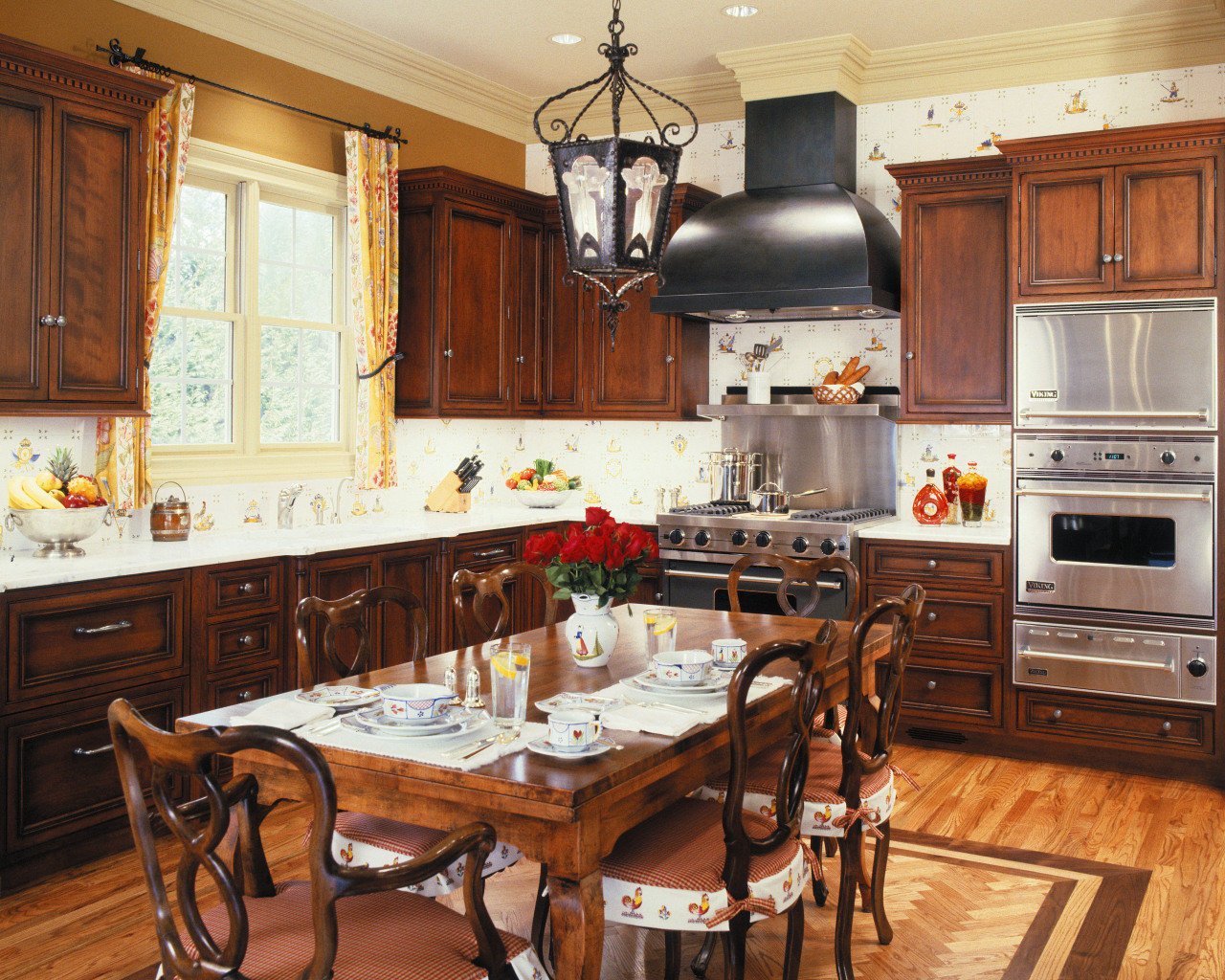 view of this kitchen designed by woodall design cabinetry, countertop, cuisine classique, dining room, hardwood, interior design, kitchen, room, brown