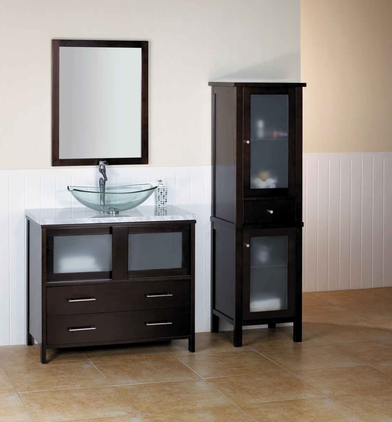 view of Ronbows bathroom collection of feestanding vanities bathroom, bathroom accessory, bathroom cabinet, chest of drawers, drawer, furniture, plumbing fixture, product, product design, sink, gray