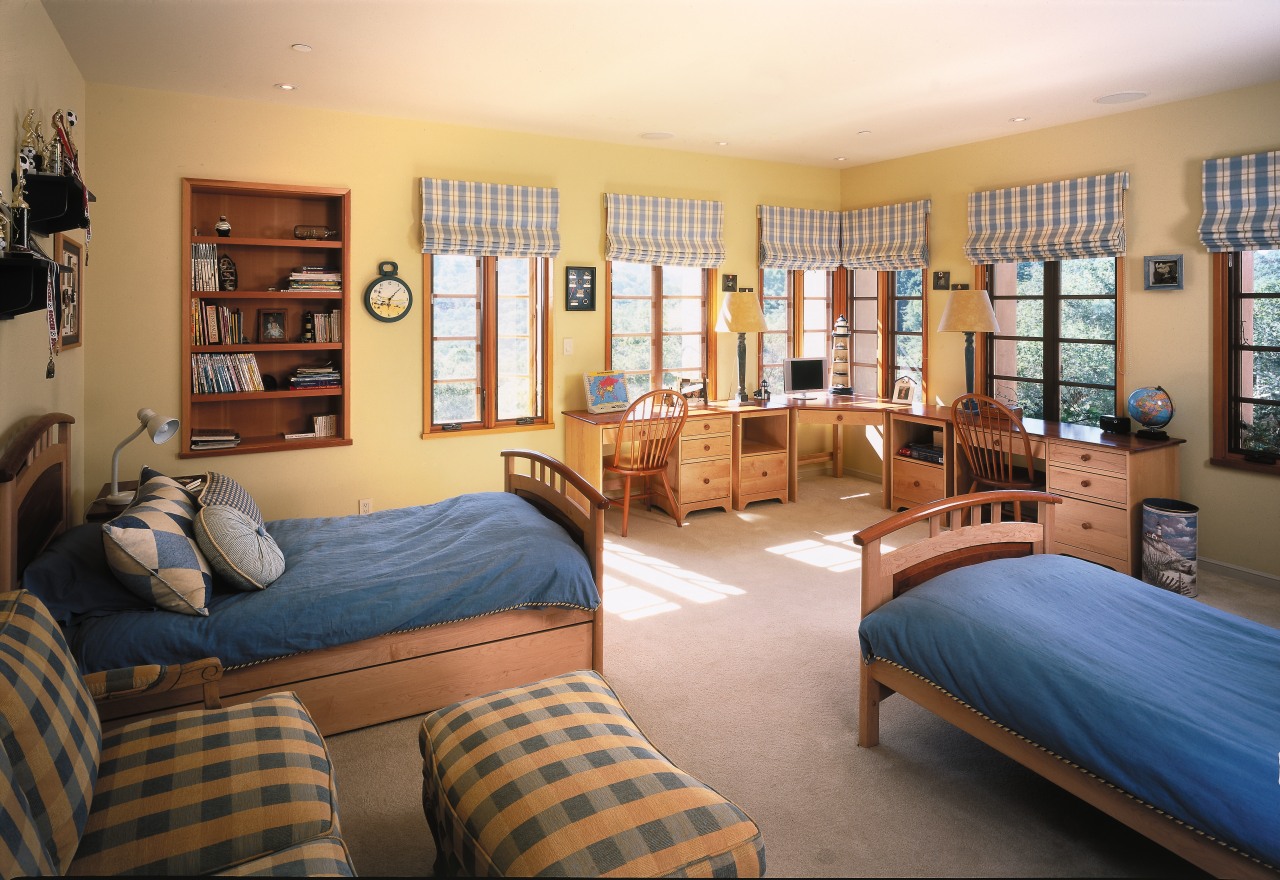 A view of a home by Hedgpeth Architects. bedroom, estate, home, house, interior design, living room, property, real estate, room, window, wood, orange