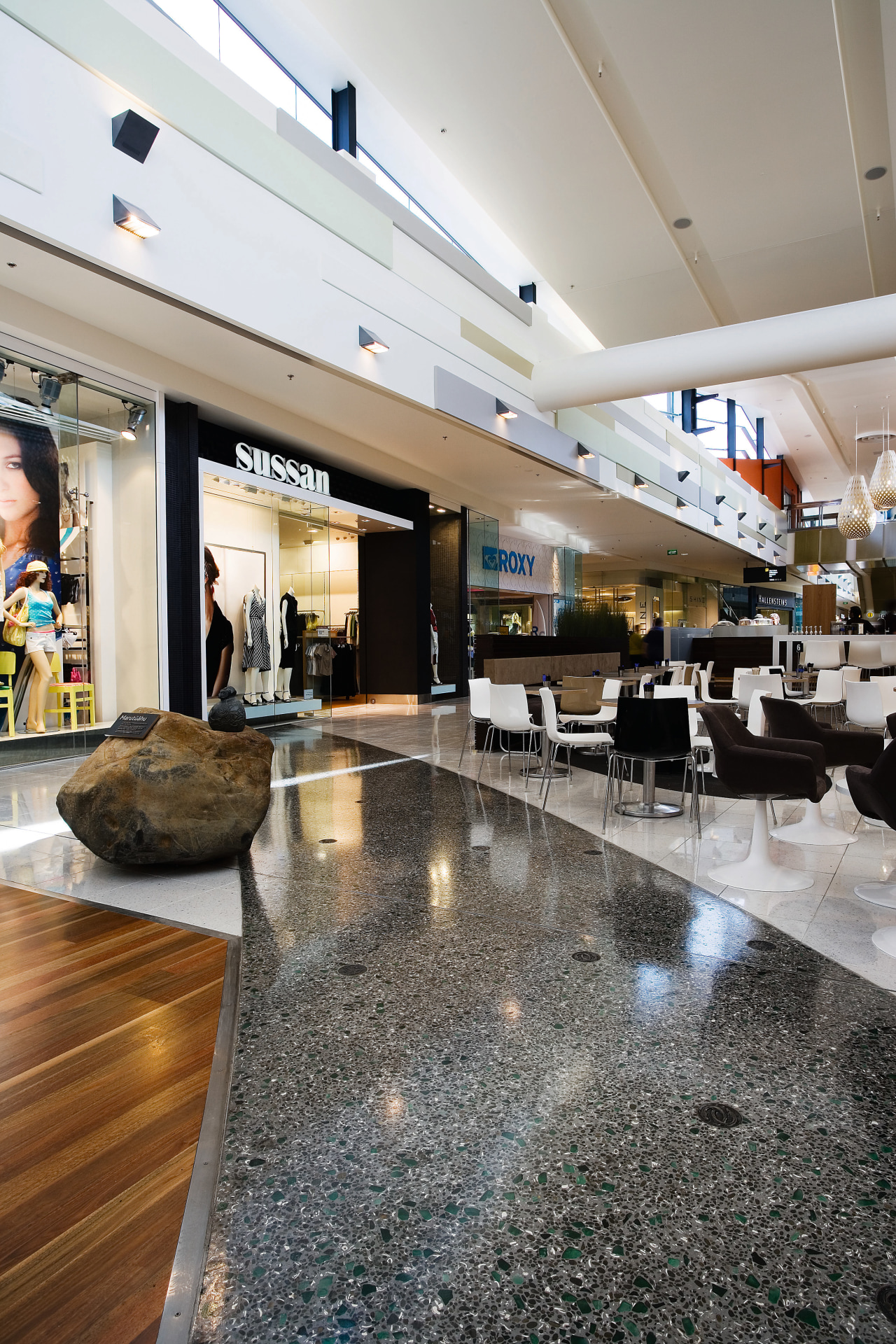 A view of Sylvia Park. floor, flooring, interior design, lobby, shopping mall, gray