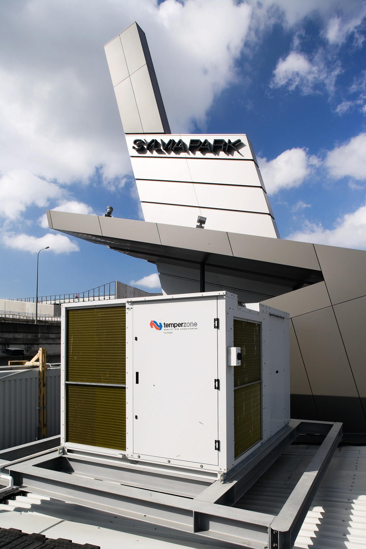 A view of the air conditioning system by architecture, building, roof, technology, gray