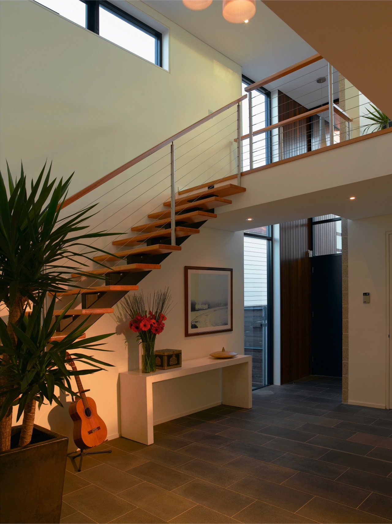 A view of some building materials from OneSteel apartment, architecture, ceiling, daylighting, estate, floor, glass, handrail, home, house, interior design, lobby, real estate, stairs, window, brown