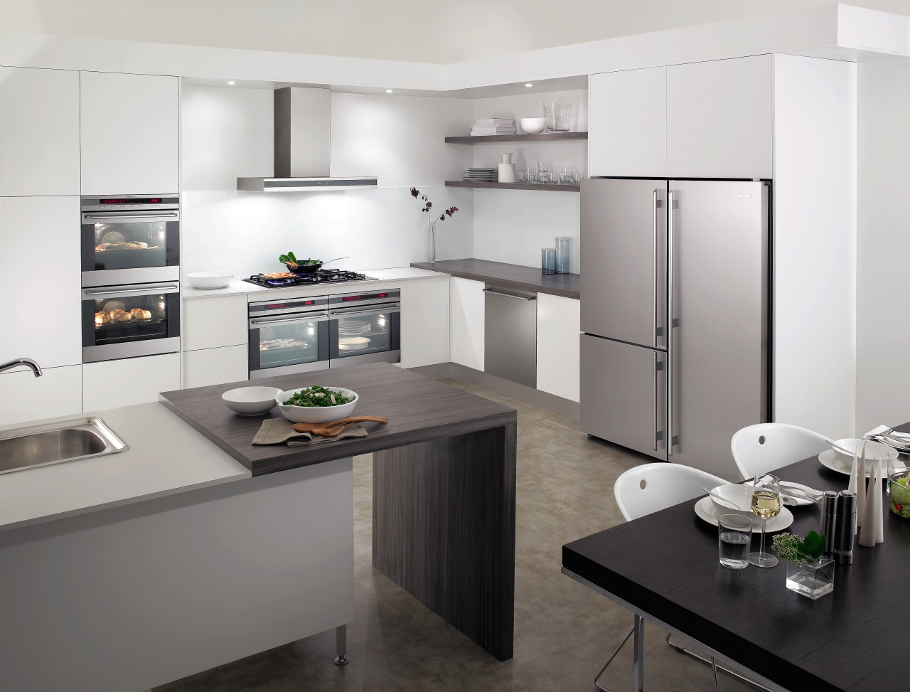 A view of some kitchen appliances from Electrolux. countertop, cuisine classique, home appliance, interior design, kitchen, white, gray