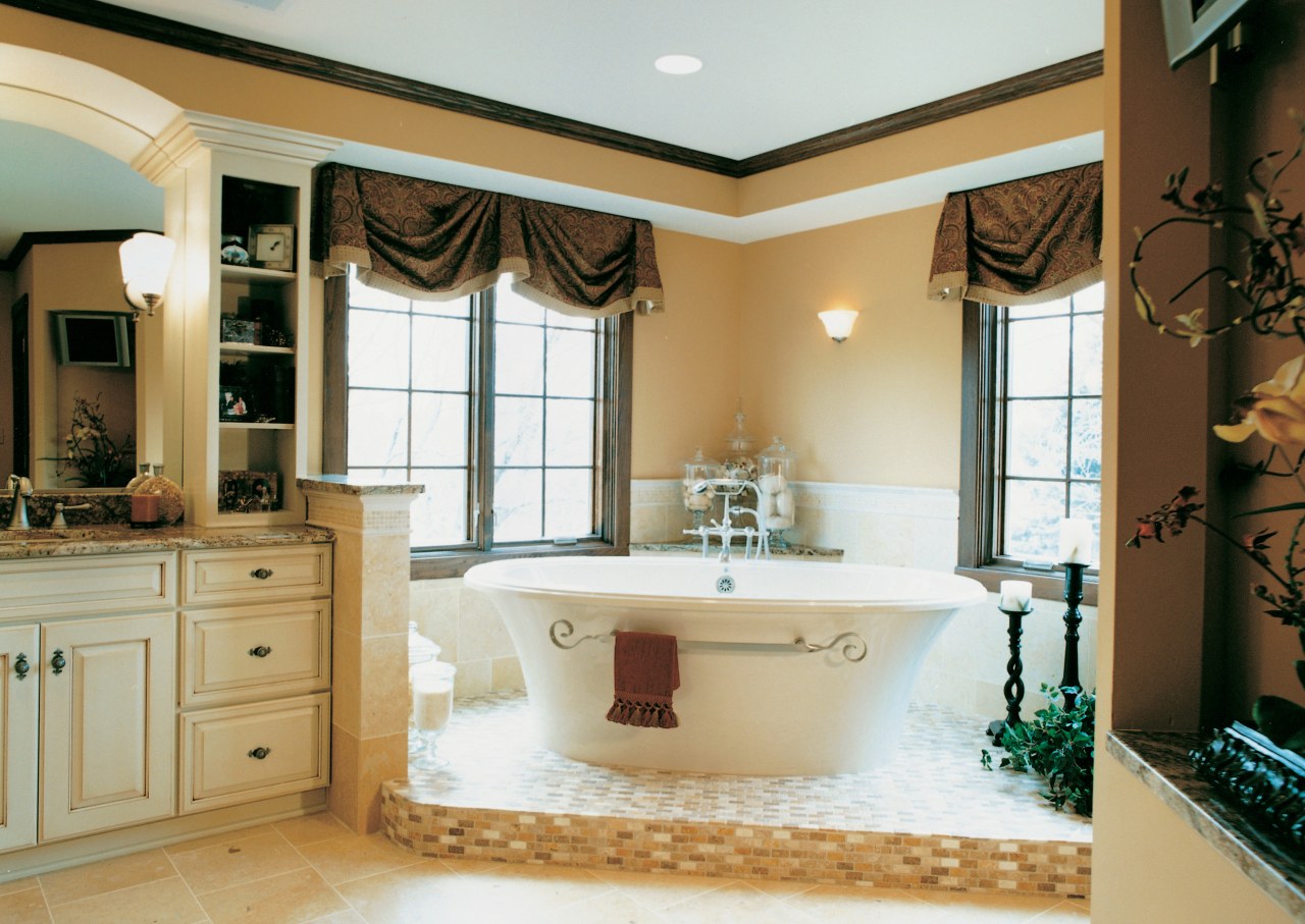 A view of a bathroom designed by Insignia bathroom, bathroom accessory, cabinetry, ceiling, countertop, estate, home, interior design, room, sink, window, orange, white, brown