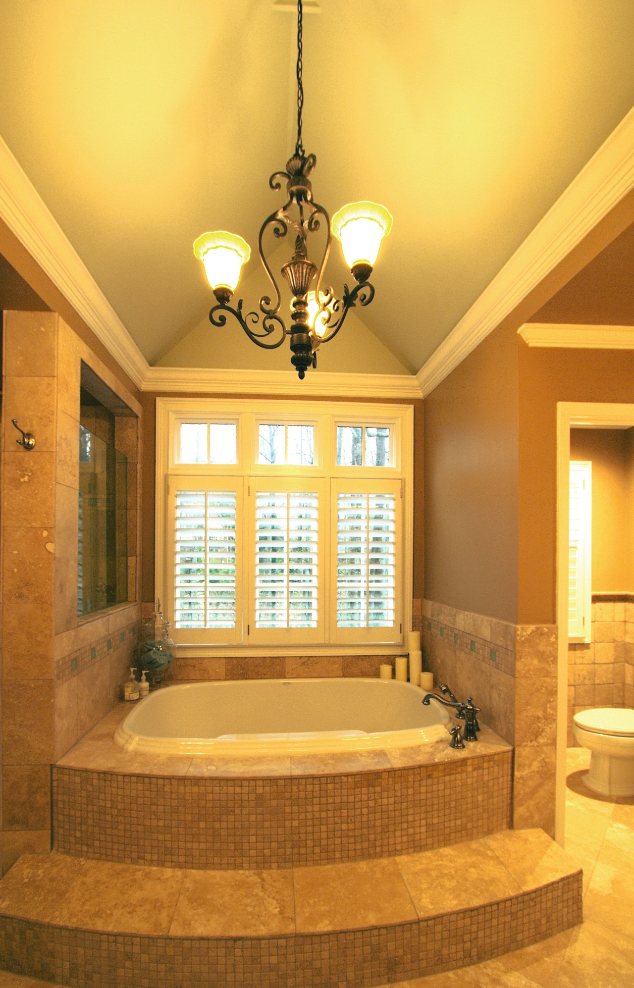 A view of a bathroom renovation by Buchead ceiling, daylighting, estate, home, interior design, light fixture, lighting, lobby, real estate, room, wall, window, orange, brown