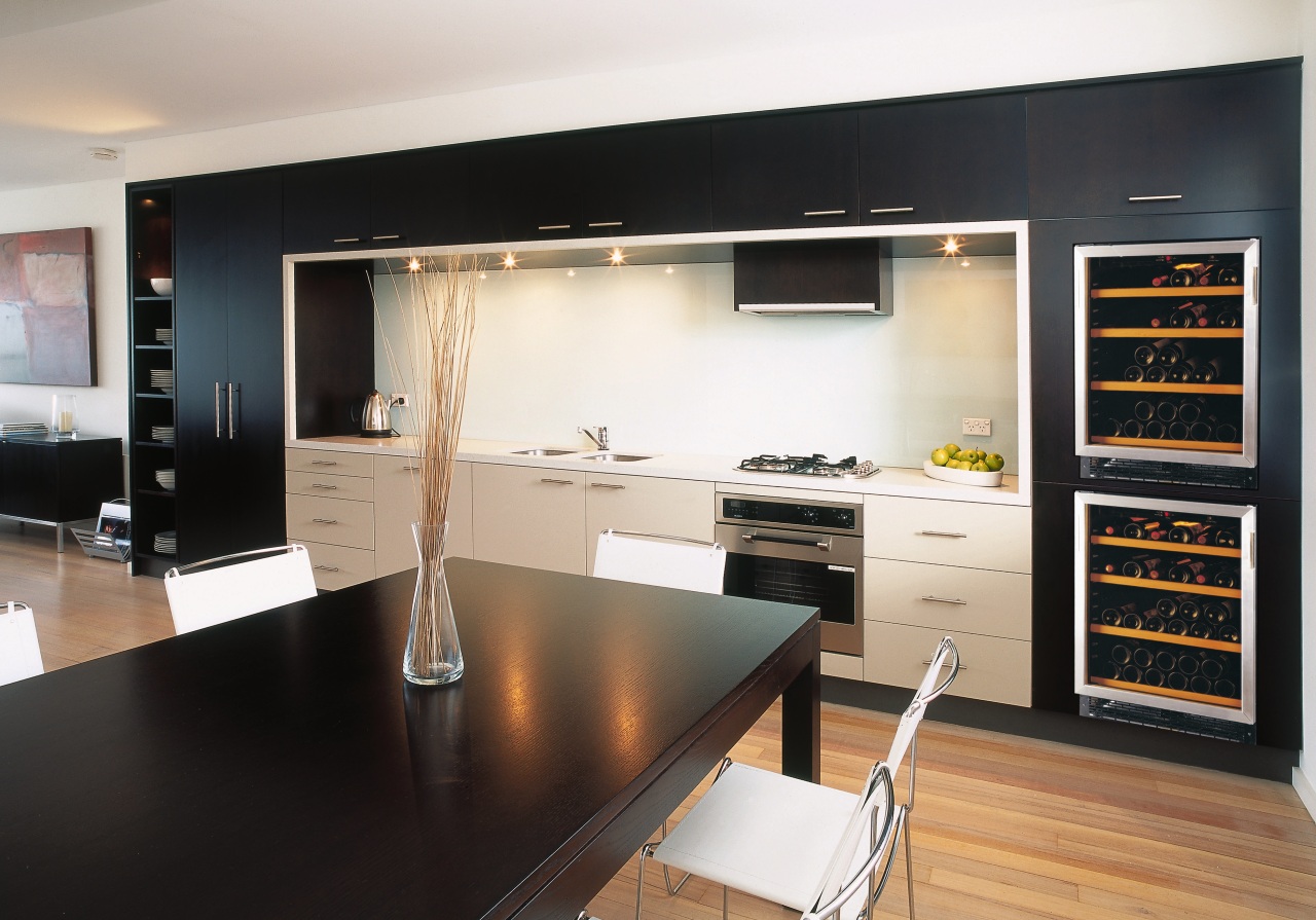 A view of a wine cabinet from Transtherm. cabinetry, countertop, interior design, kitchen, room, black, white