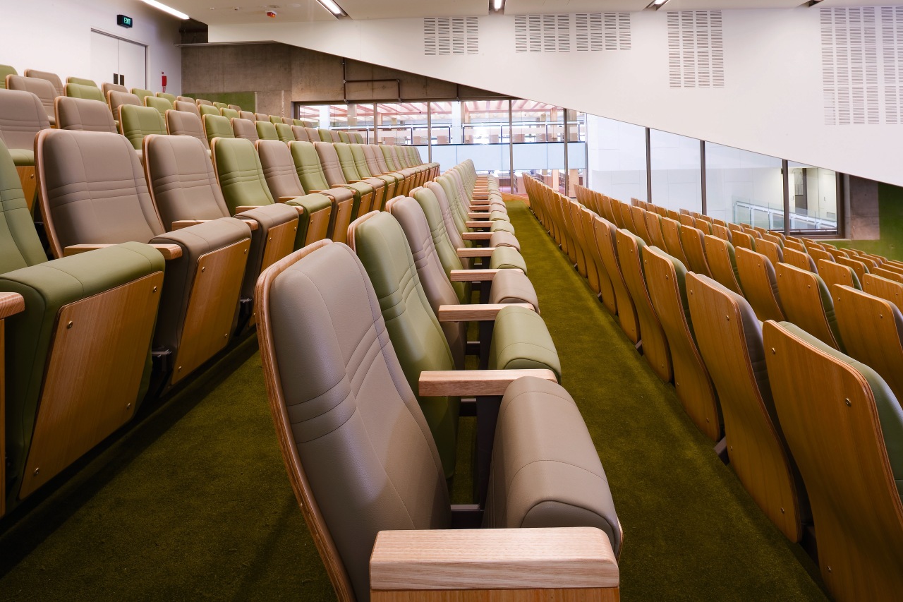 A view of some seating by Fagaleo Pty auditorium, conference hall, furniture, brown, white