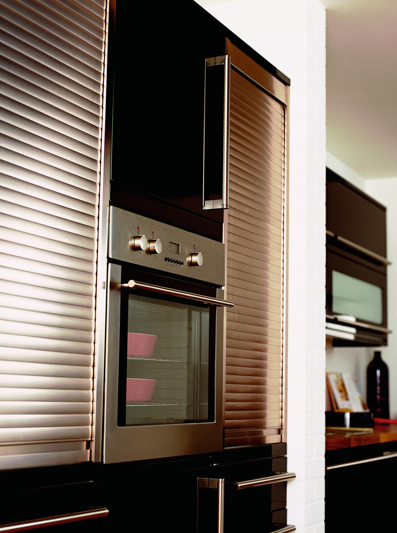 Close up view of the multi function ovens door, furniture, interior design, window, window covering, white, black