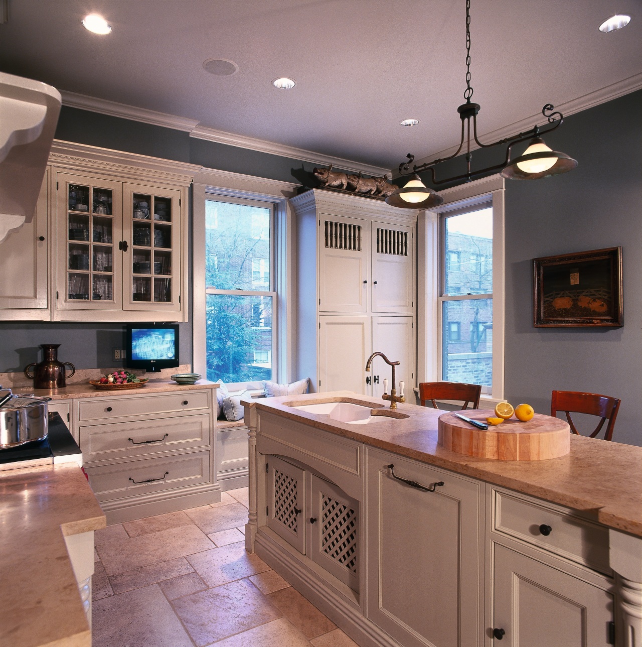 A view of this kitchen that features a cabinetry, ceiling, countertop, cuisine classique, flooring, home, interior design, kitchen, real estate, room, window, gray