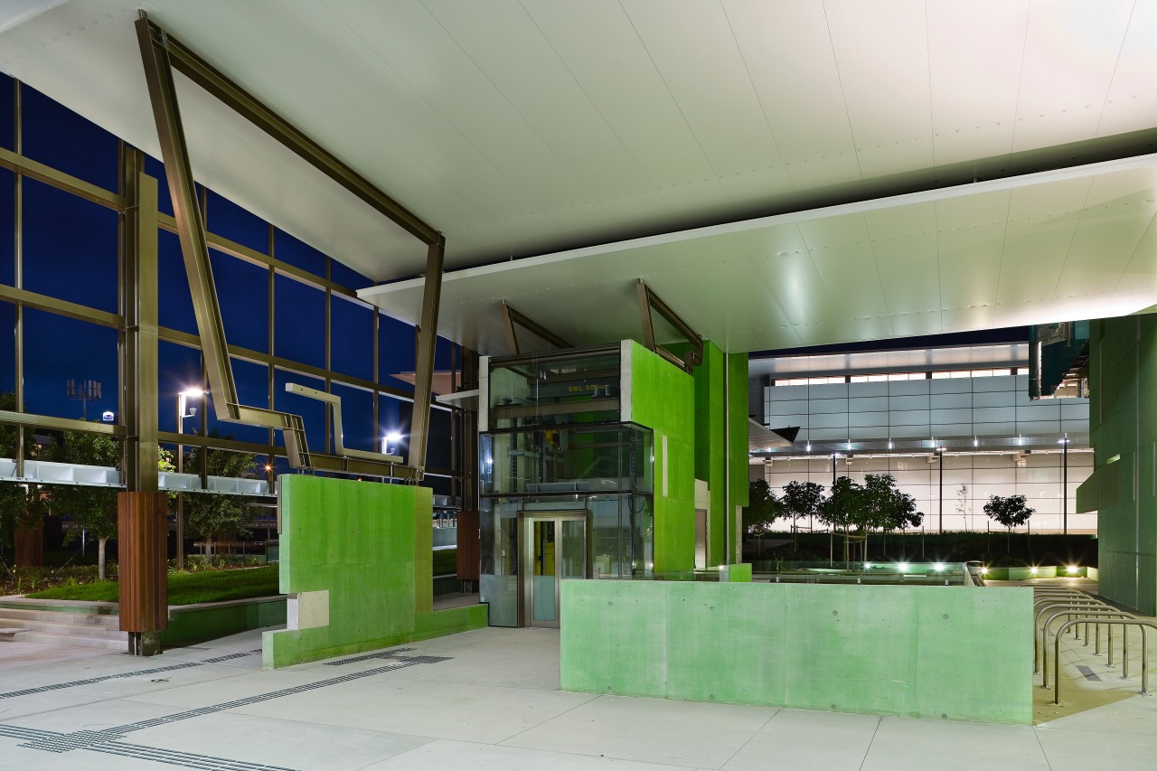 A view of some fabrication work done by architecture, green, gray, green