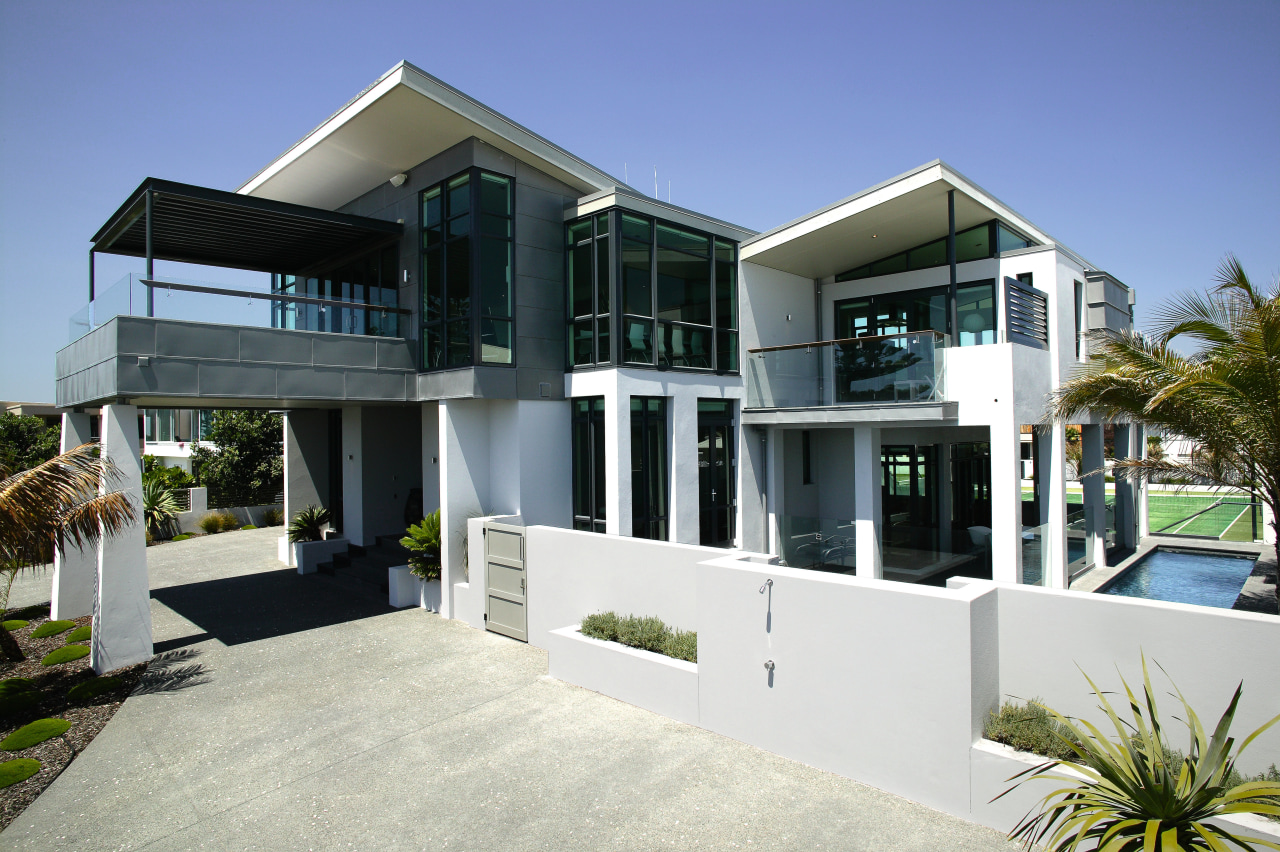 Exterior view of this house at Mt Maunganui architecture, building, elevation, estate, facade, home, house, property, real estate, residential area, villa, window, white