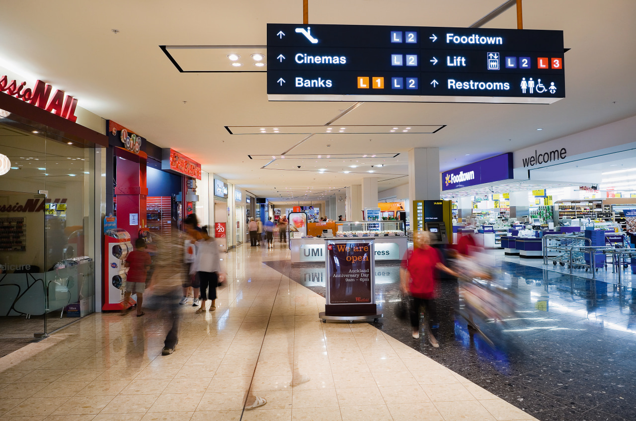 A view of a Westfield shopping centre. airport, airport terminal, retail, shopping mall, supermarket, gray