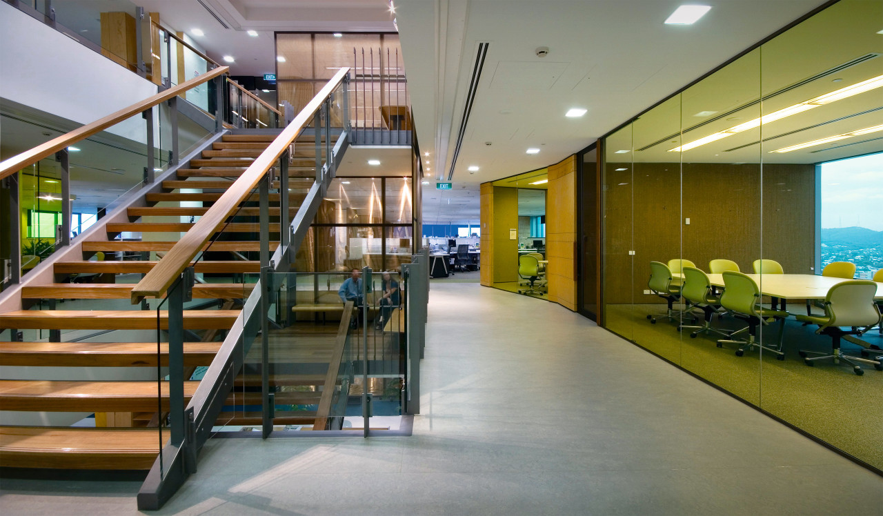 A view of the stairs feand offices in interior design, lobby, stairs, gray, brown