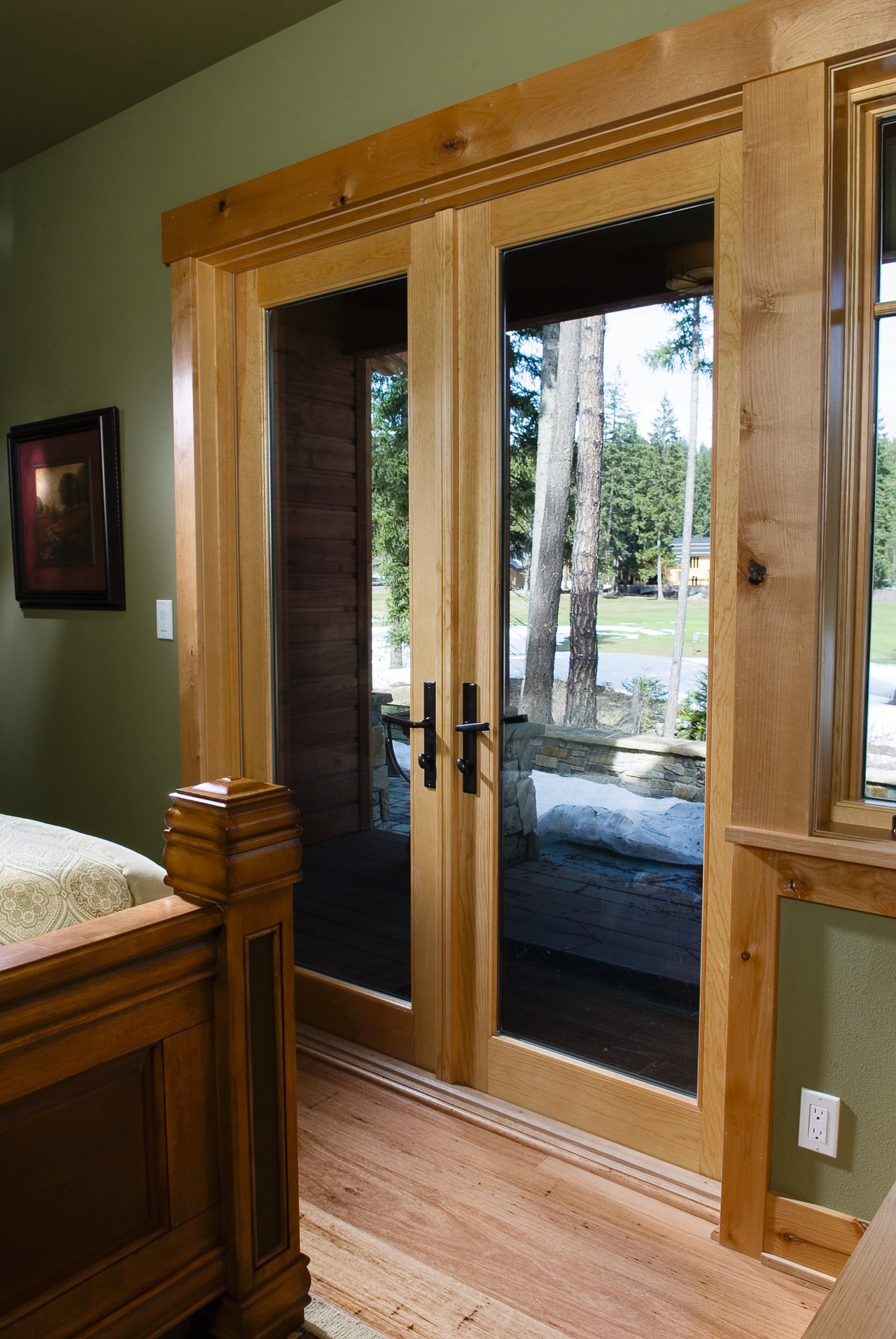 A view of the the aluminium clad wood door, home, interior design, window, wood, brown