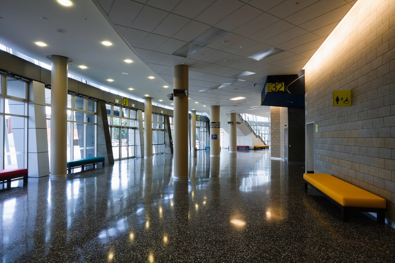 A view of the Vector Arena in Auckland architecture, ceiling, daylighting, floor, flooring, interior design, leisure centre, lobby, real estate, gray, black