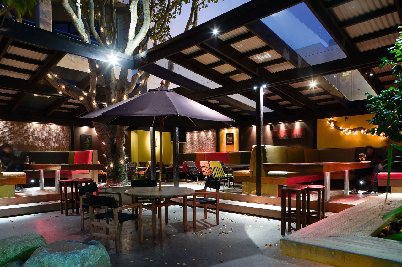 The partially enclosed garden bar makes the most interior design, lighting, lobby, real estate, black