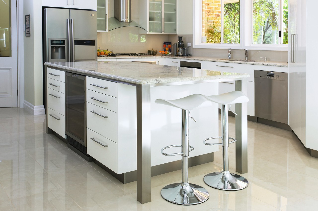 A view of some kitchen ware from Kitchen cabinetry, countertop, cuisine classique, floor, flooring, furniture, home appliance, kitchen, product design, gray, white