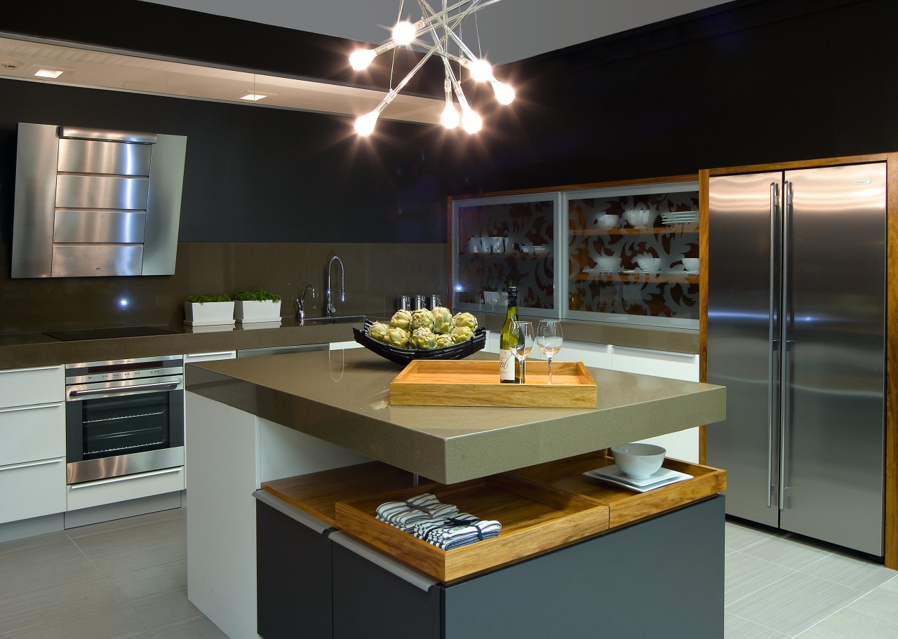 A view of these kitchens designed by Yellowfox countertop, interior design, kitchen, black, gray