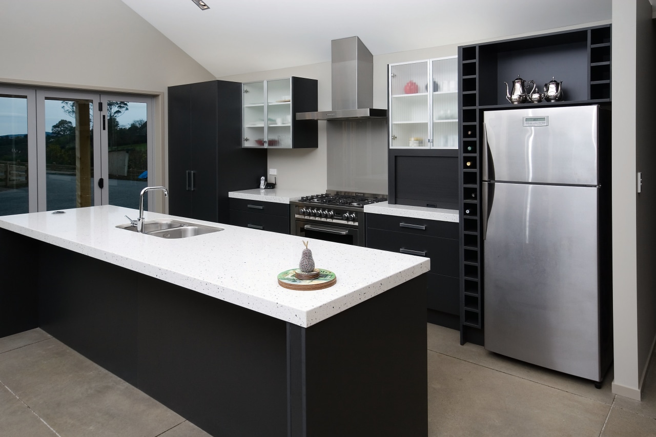 A view of this custom kitchen designed and cabinetry, countertop, cuisine classique, home appliance, interior design, kitchen, room, black, gray