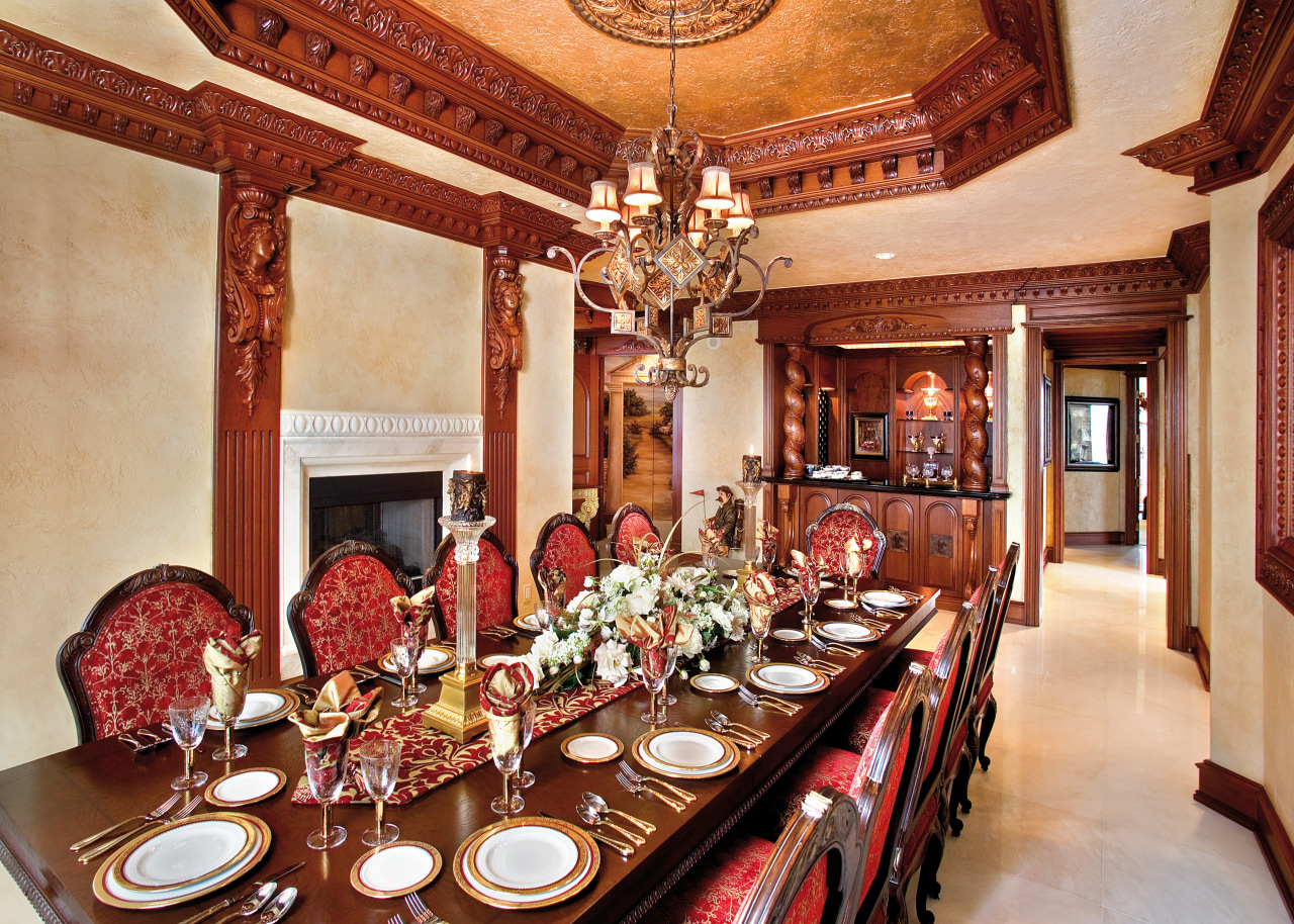 The bar area is framed by Enkeboll Grape dining room, function hall, interior design, room, red, orange