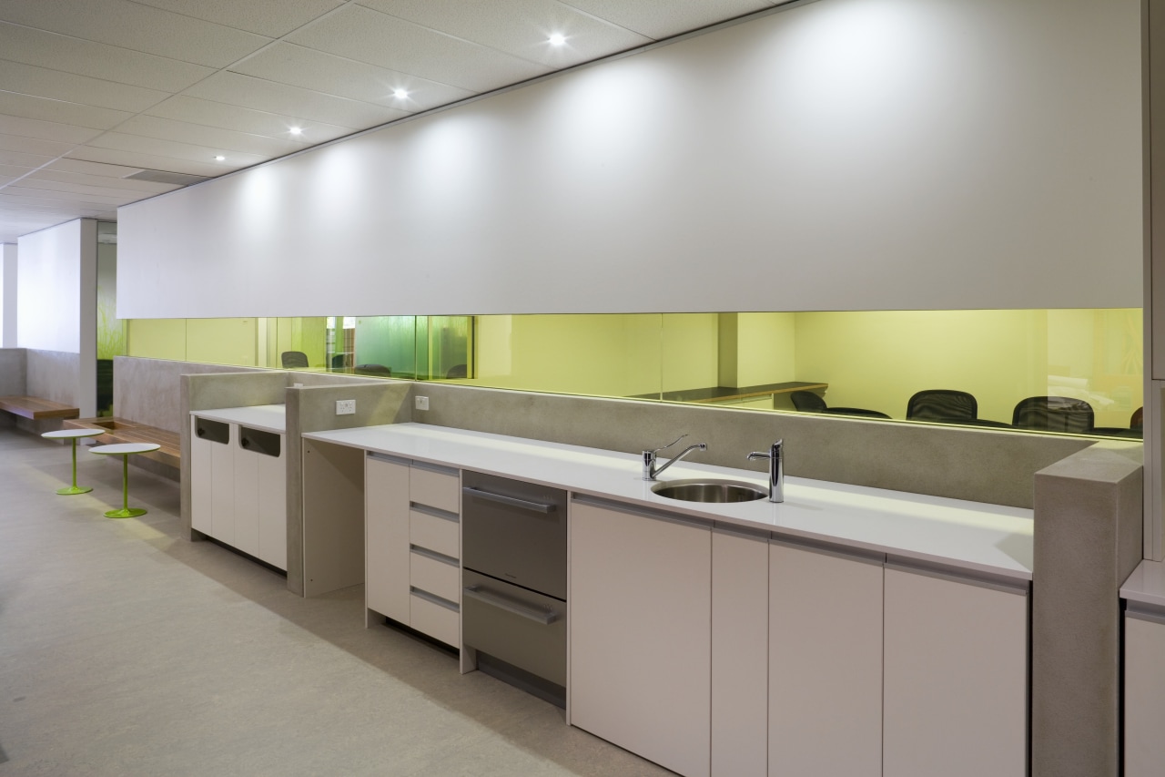 An interior view of the office building  cabinetry, countertop, interior design, kitchen, product design, gray