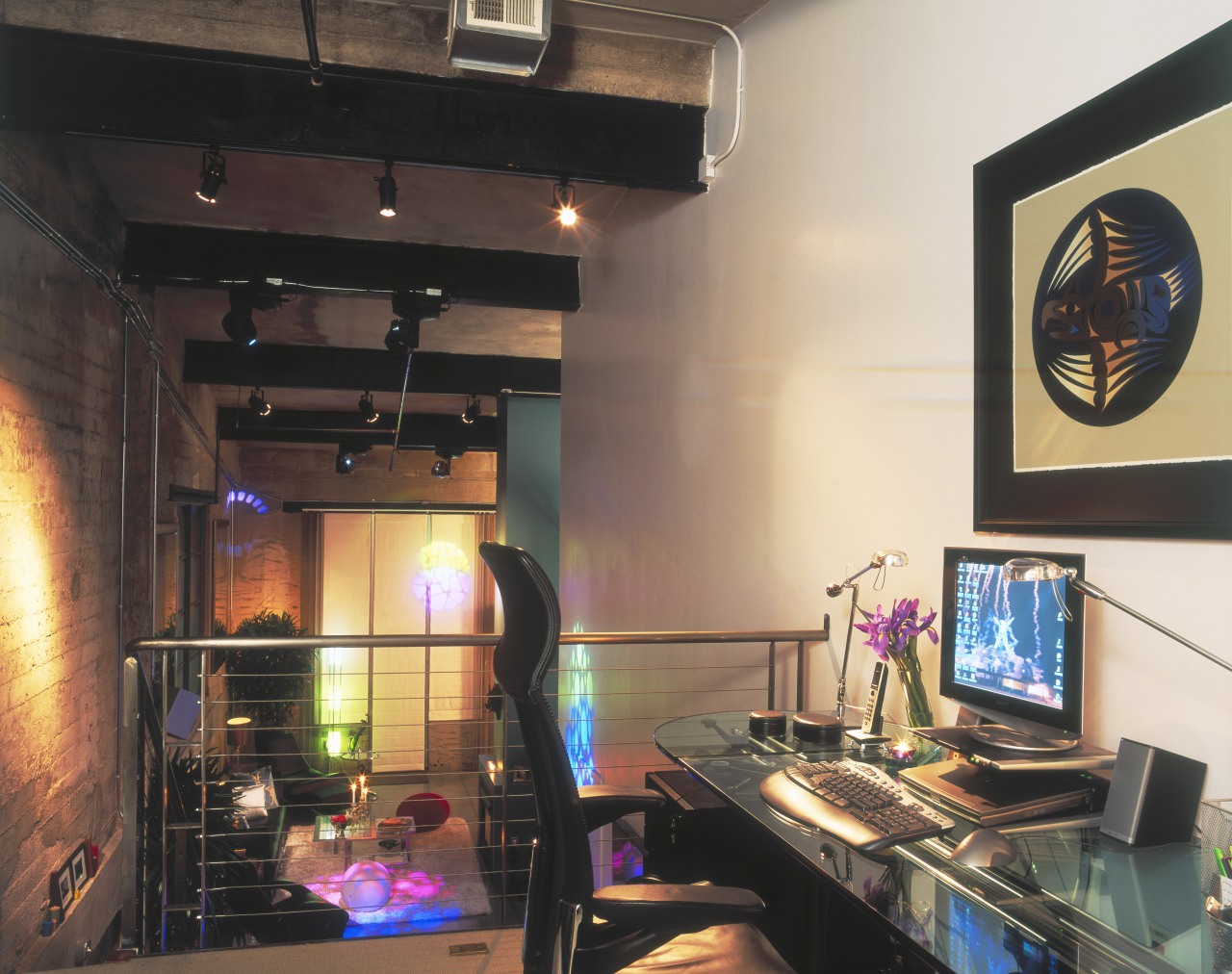 A view of the study area, white and interior design, room, black