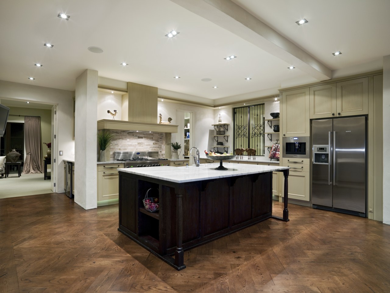 A view of some kitchen cabinetry by Marton cabinetry, ceiling, countertop, cuisine classique, floor, flooring, hardwood, interior design, kitchen, laminate flooring, real estate, room, wood flooring, gray, brown