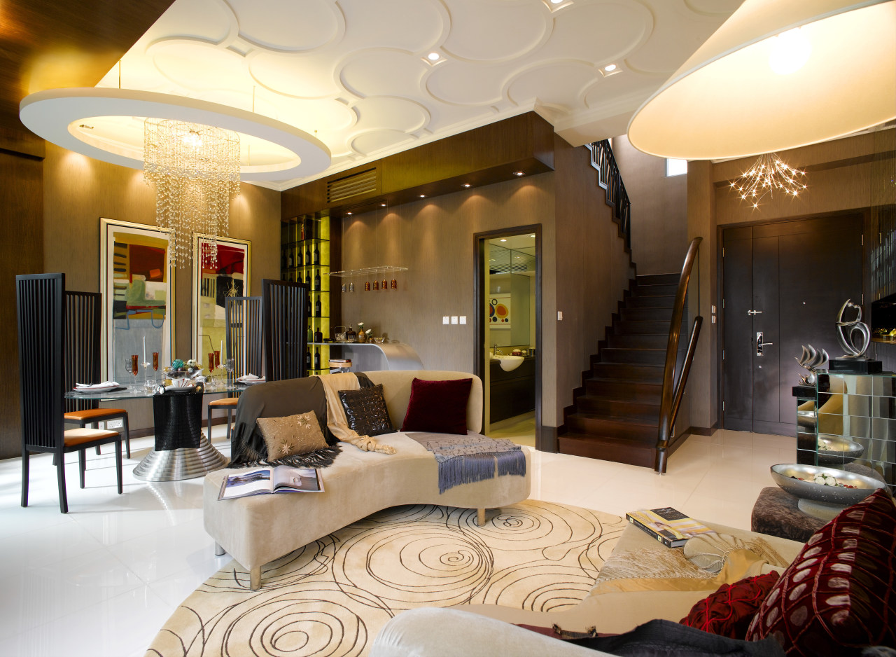 A view of the living area, marble flooring, ceiling, interior design, living room, lobby, real estate, room