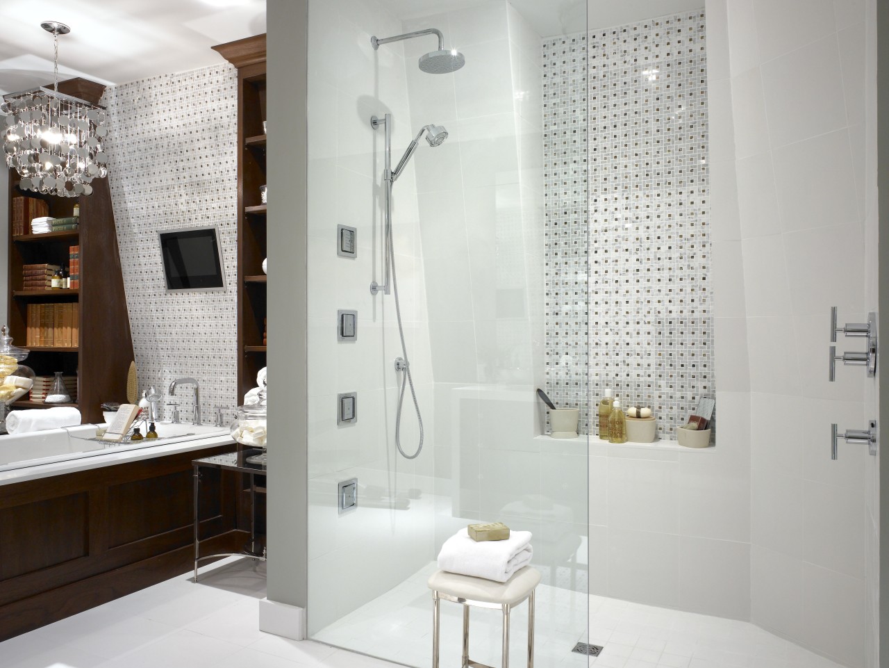 A view of this bathroom featuring Silestone Quartz bathroom, bathroom accessory, bathroom cabinet, floor, interior design, plumbing fixture, product design, room, tile, gray, white