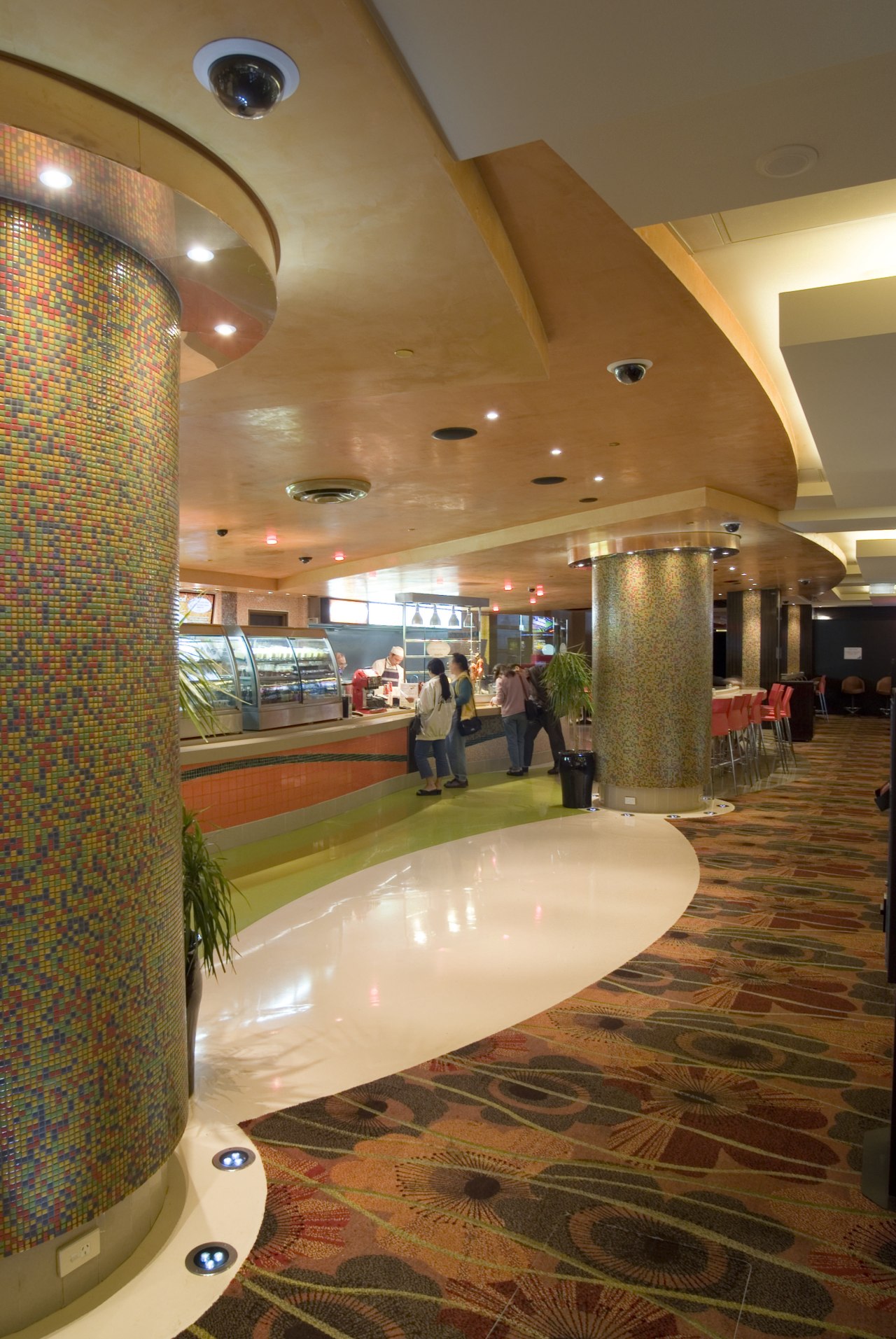 Fire protection systems were installed by Wormald. The ceiling, floor, flooring, interior design, lobby, brown