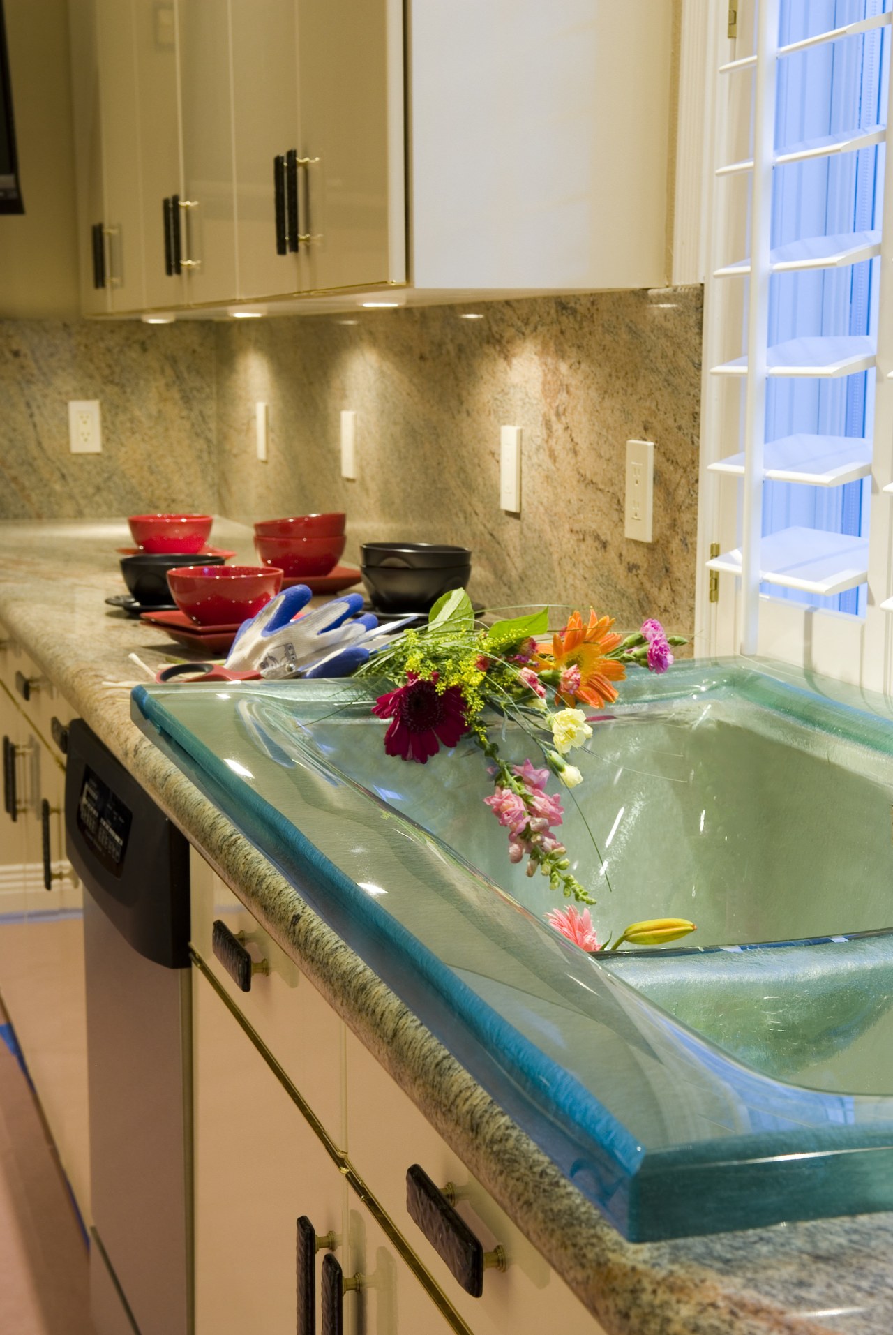 A view of this kitchen featuring featuring vitramax bathroom, countertop, interior design, kitchen, room, sink, table, brown