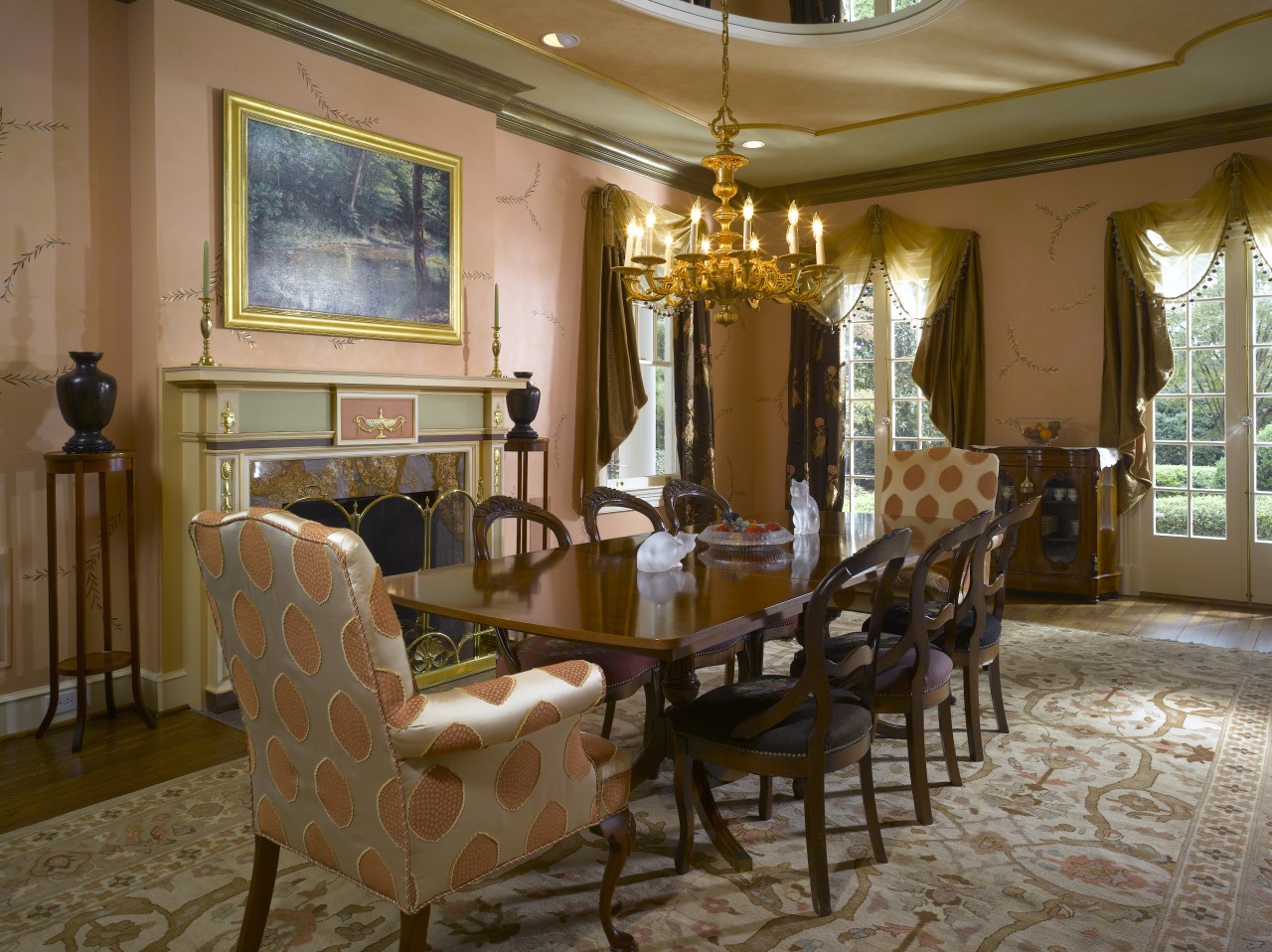 A view of the dining area, wooden flooring, ceiling, dining room, estate, flooring, furniture, home, house, interior design, living room, property, real estate, room, table, window, brown