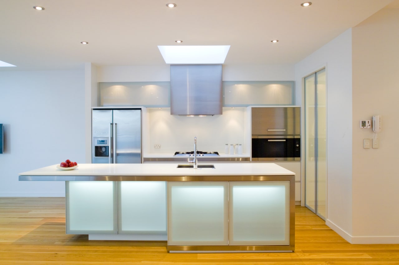 View of kitchen designed by Robyn Labb from cabinetry, ceiling, countertop, daylighting, floor, interior design, kitchen, real estate, room, table, gray