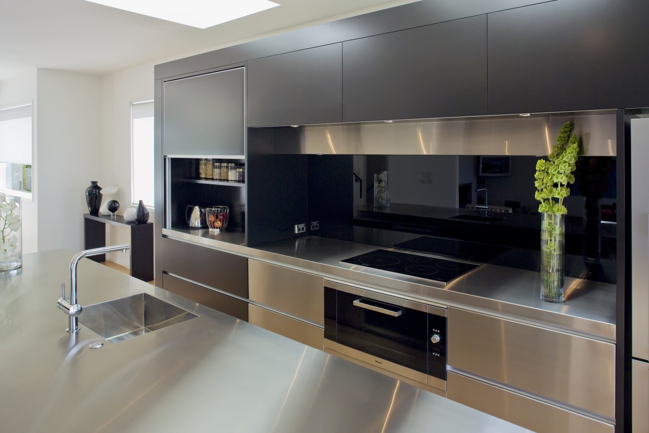View of kitchen cabinetry by SJ Crosbie Stainless cabinetry, countertop, interior design, kitchen, gray, black