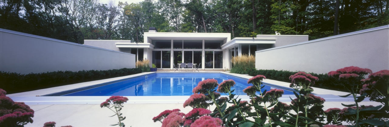 View of a house designed by Charles R architecture, backyard, estate, home, house, leisure, property, real estate, roof, swimming pool, villa, black