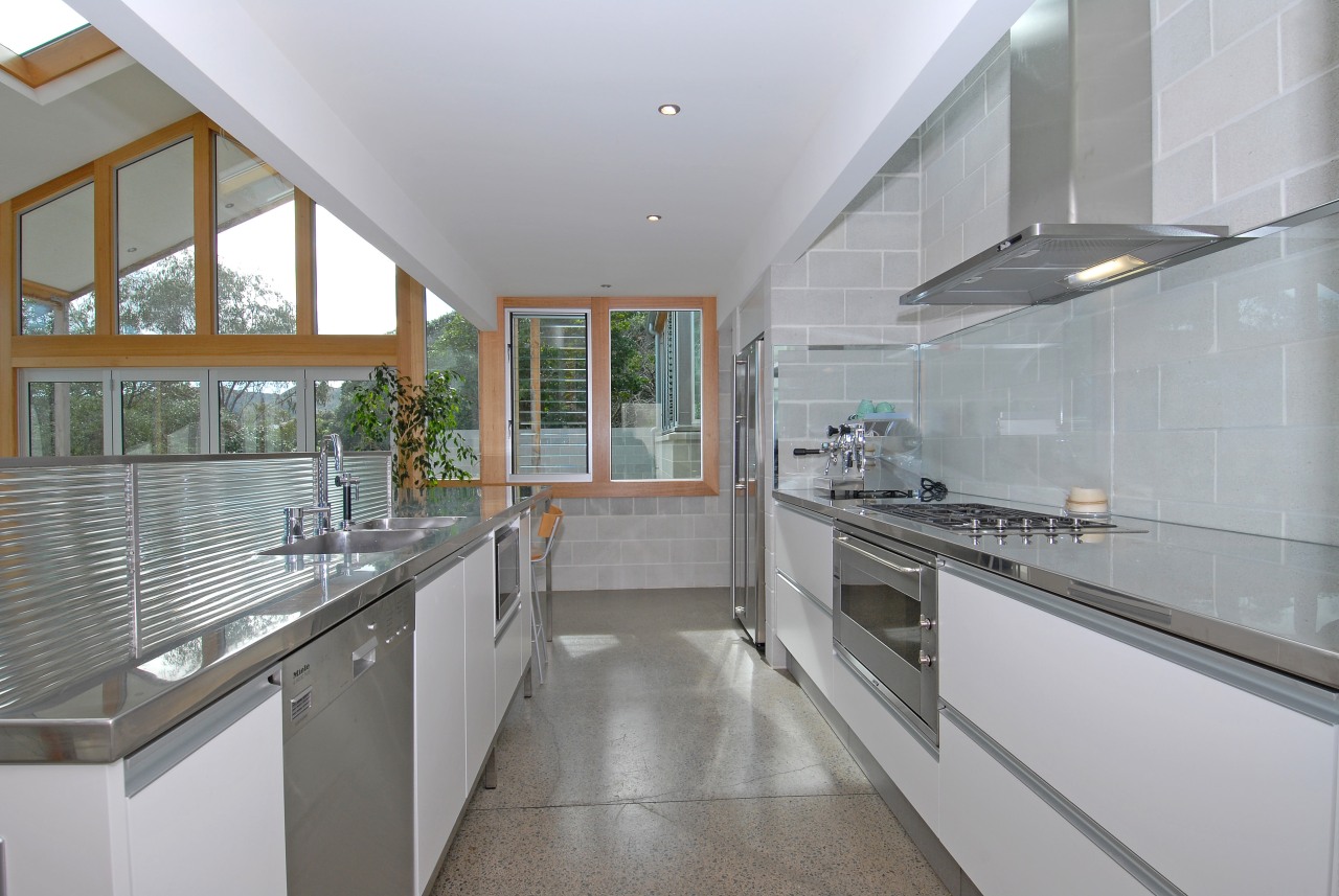 View of kitchen with stainless steel features. countertop, cuisine classique, daylighting, estate, interior design, kitchen, property, real estate, gray