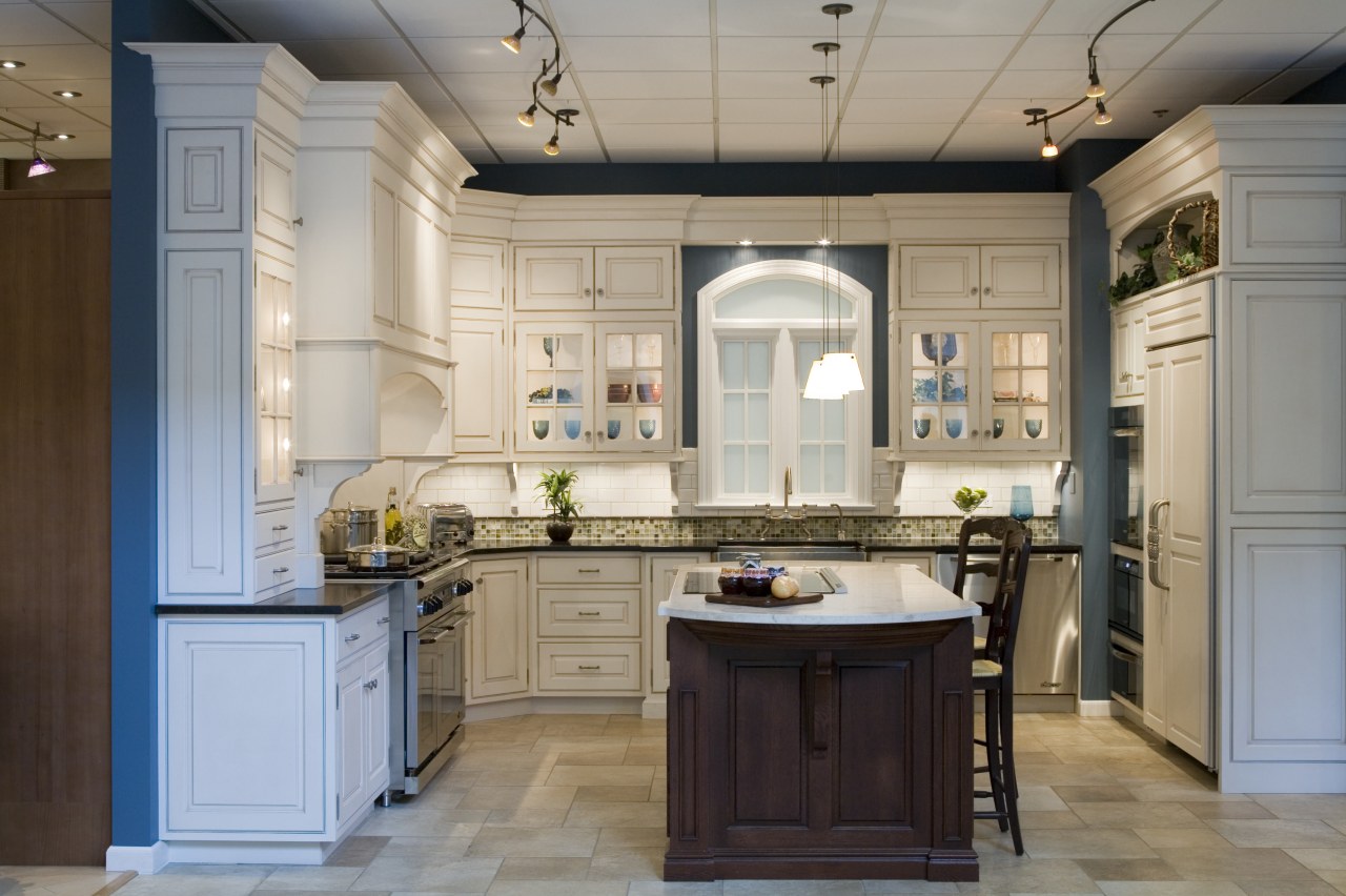 view of kitchen by Detail Kitchens featuring tiled cabinetry, ceiling, countertop, cuisine classique, interior design, kitchen, room, gray