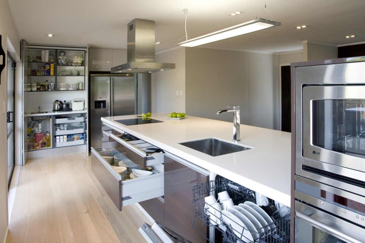 View of Kitchen by Fineline. countertop, cuisine classique, home appliance, interior design, kitchen, room, gray