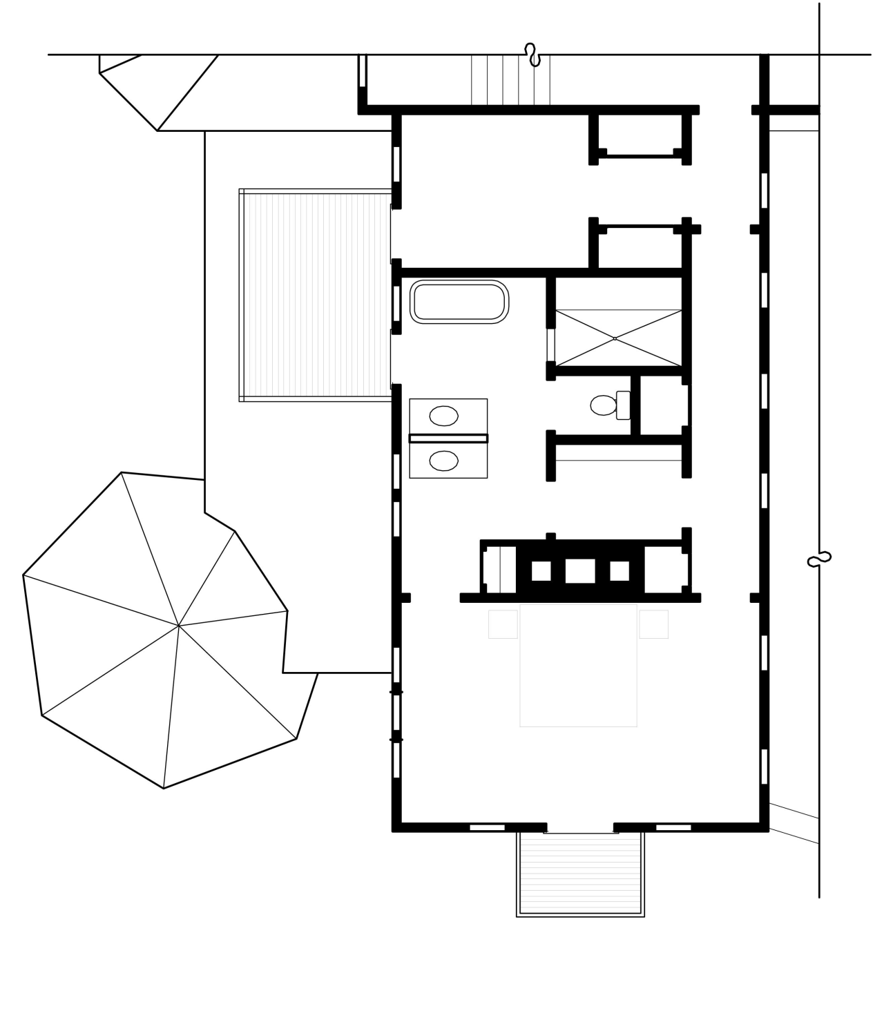 A view of a plan of the bathroom angle, area, black and white, design, diagram, drawing, floor plan, font, line, product, product design, technical drawing, text, white