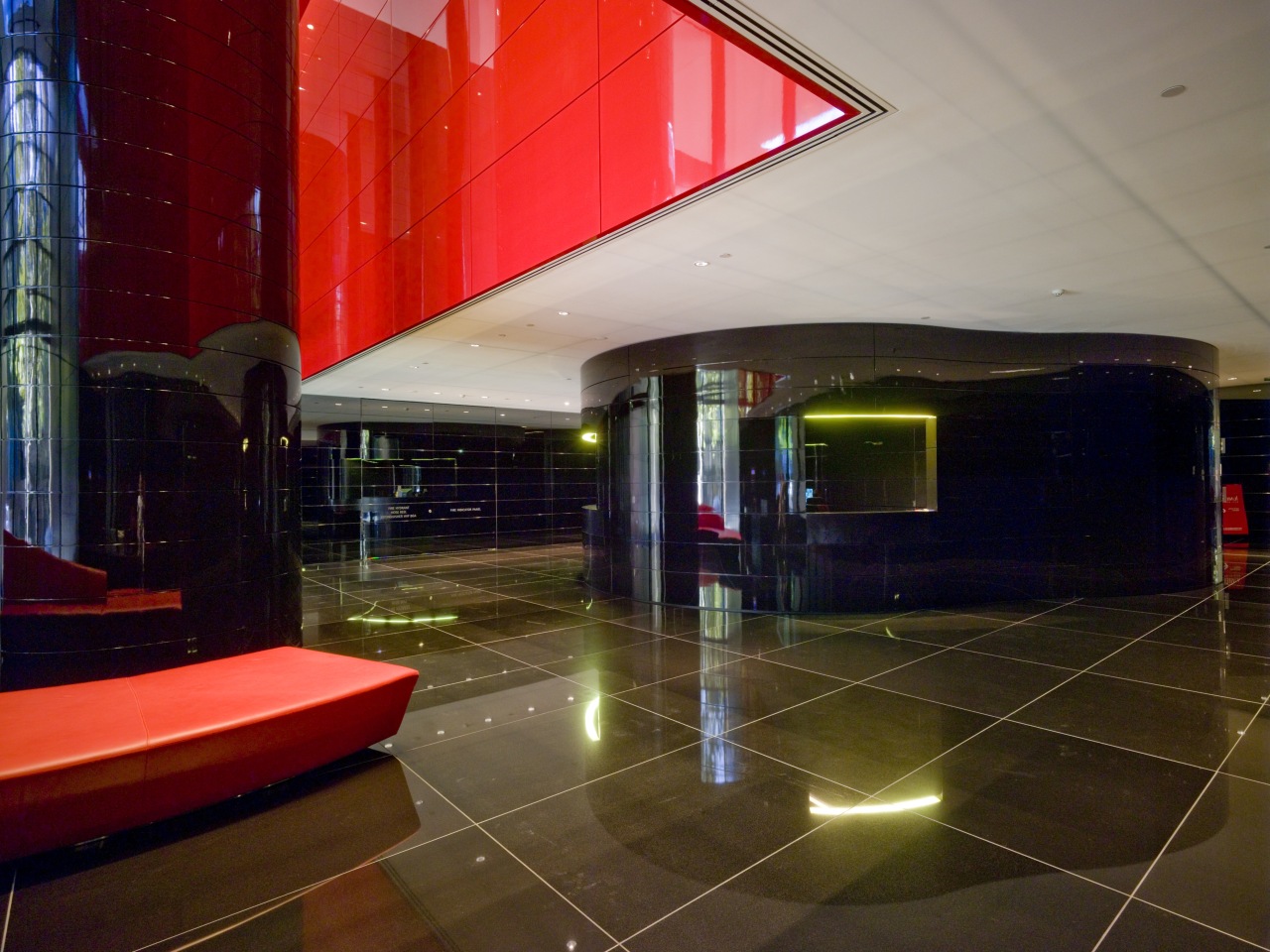 Lumiere Residences entrance lobby architecture, ceiling, interior design, lighting, lobby, structure, brown, red