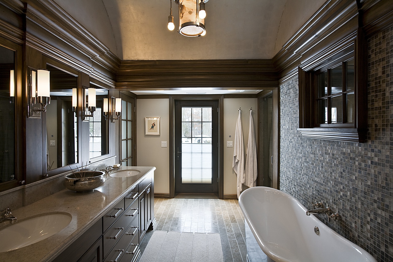 View of the master bathroom suite that features bathroom, ceiling, countertop, estate, home, interior design, real estate, room, window, black