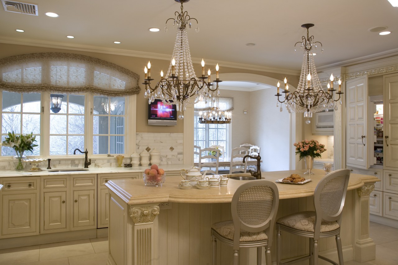 A calacutta marble tiled splashback and matching countertops cabinetry, ceiling, countertop, cuisine classique, dining room, estate, home, interior design, kitchen, room, brown