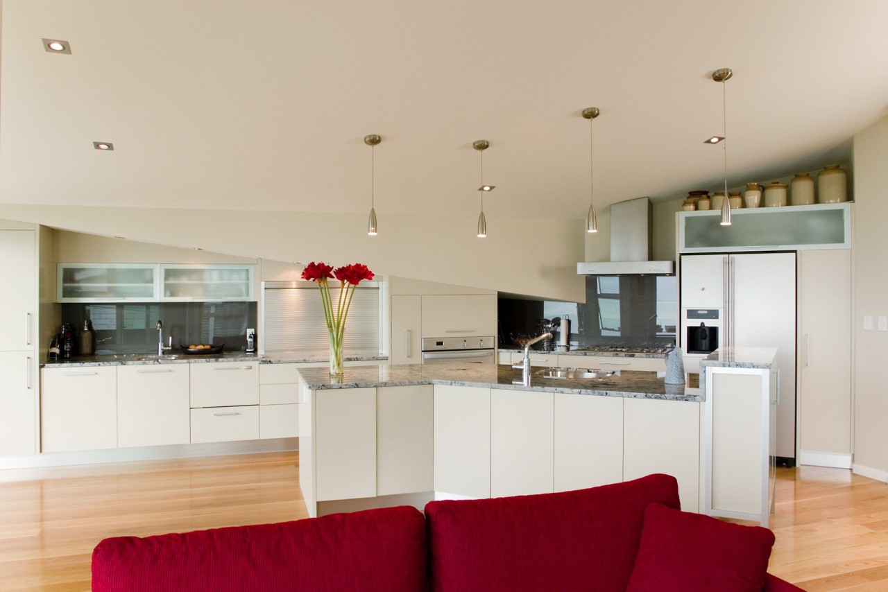 Contemporary kitchen with Elephant Plasterboard walls built by apartment, architecture, ceiling, countertop, cuisine classique, floor, home, house, interior design, kitchen, living room, property, real estate, room, gray