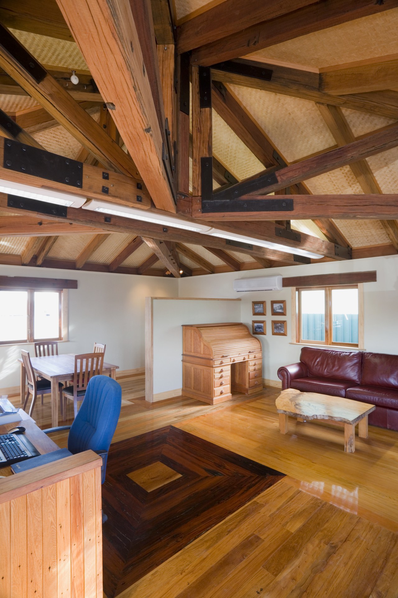 Recycled hardwood beams and timber mouldings can transform architecture, attic, beam, ceiling, daylighting, floor, flooring, hardwood, home, house, interior design, laminate flooring, living room, loft, log cabin, lumber, real estate, room, wood, wood flooring, wood stain, brown