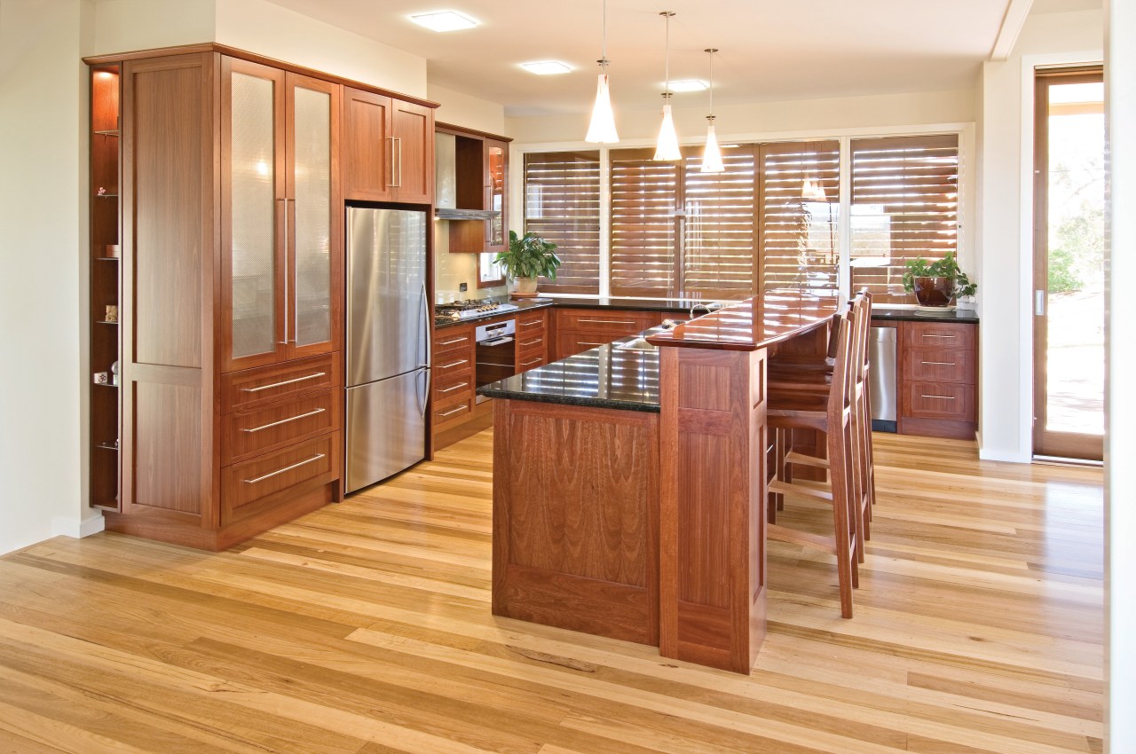 Clinton Buckwell CKD designed this timber kitchen, using cabinetry, countertop, cuisine classique, floor, flooring, hardwood, interior design, kitchen, laminate flooring, real estate, room, wood, wood flooring, wood stain, orange, white