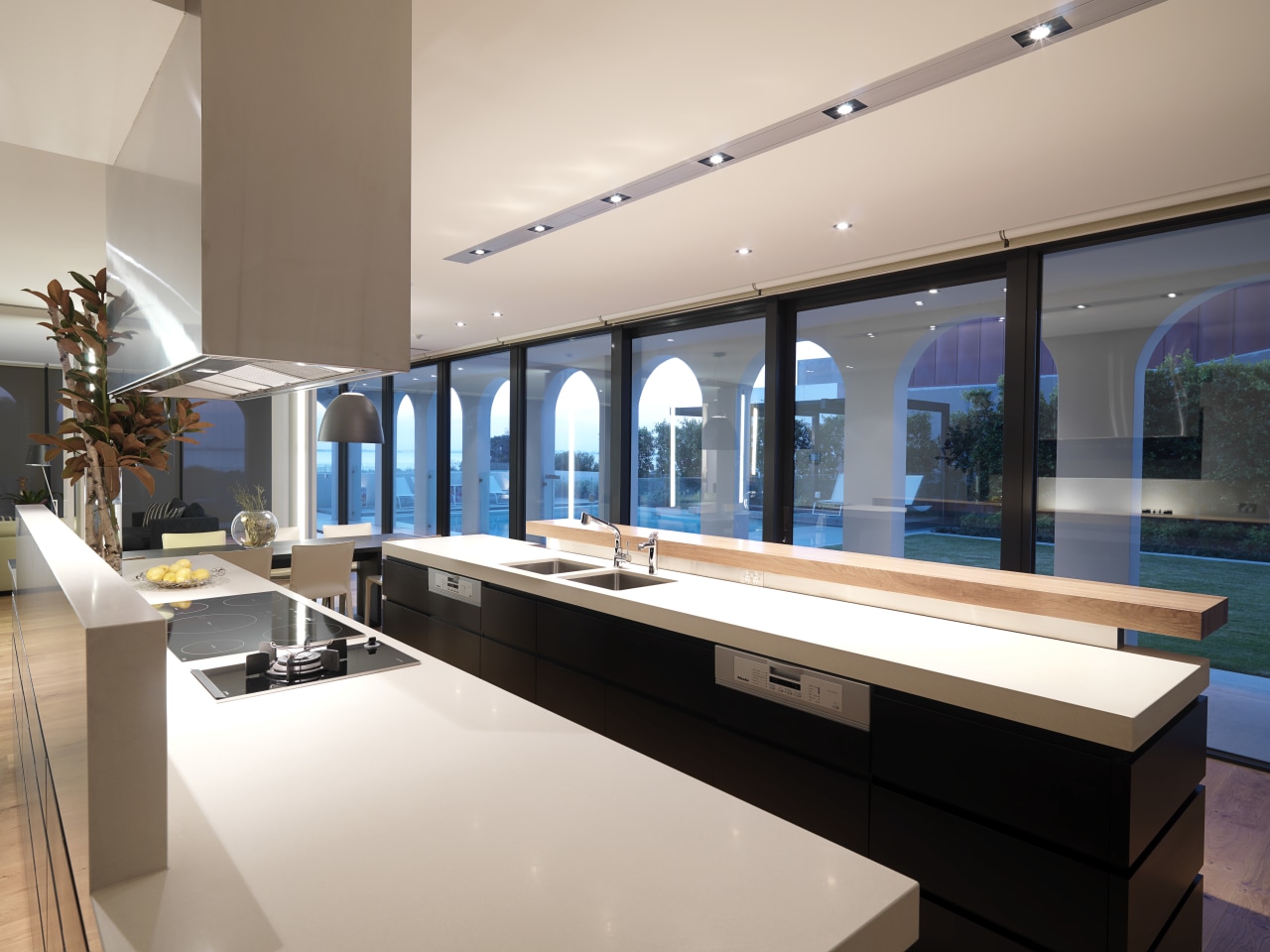 View of kitchen which features a kitchen island countertop, estate, interior design, gray