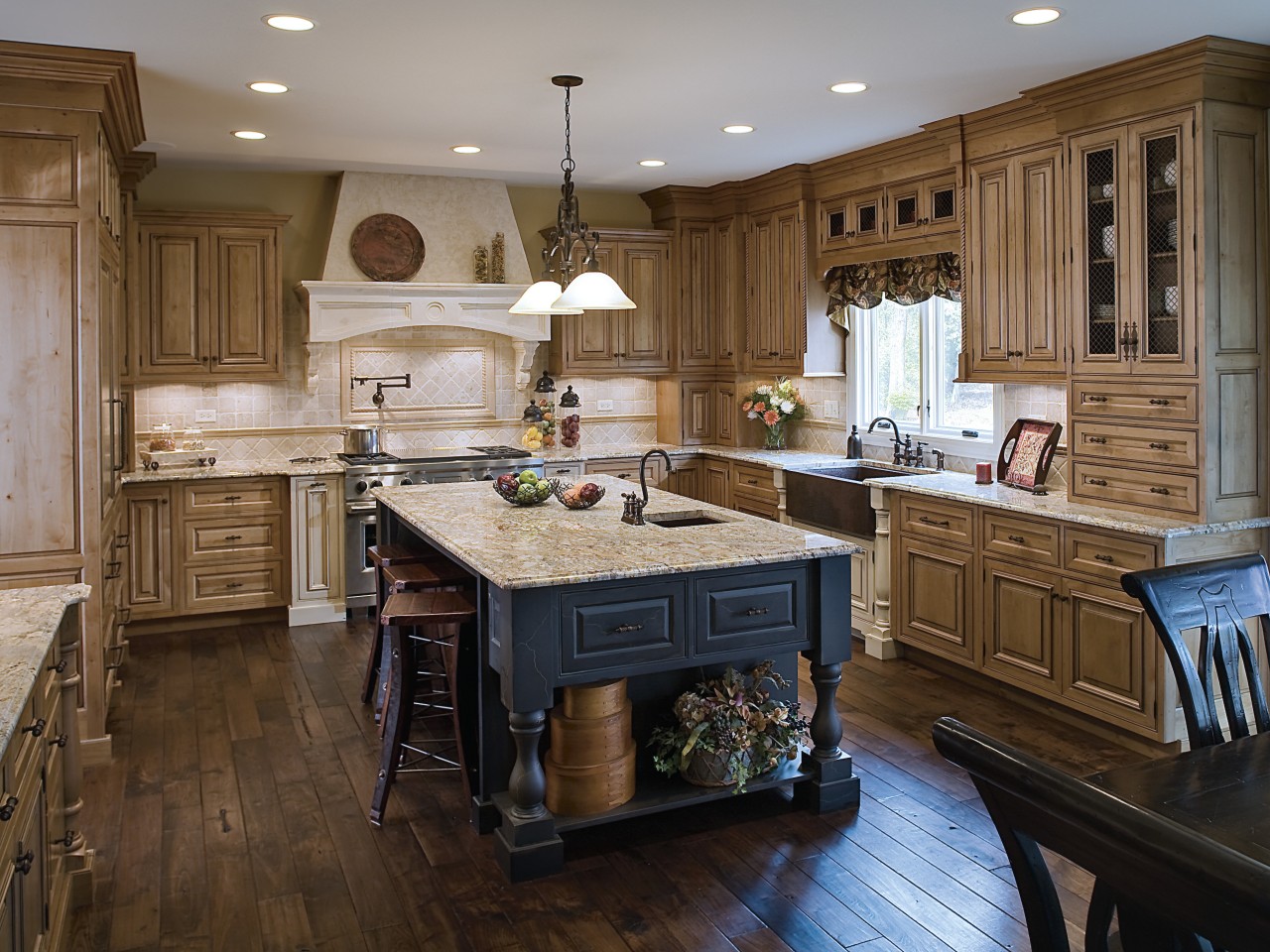 View of a kitchen designed by Drury Design cabinetry, countertop, cuisine classique, floor, flooring, hardwood, interior design, kitchen, room, wood, wood flooring, brown